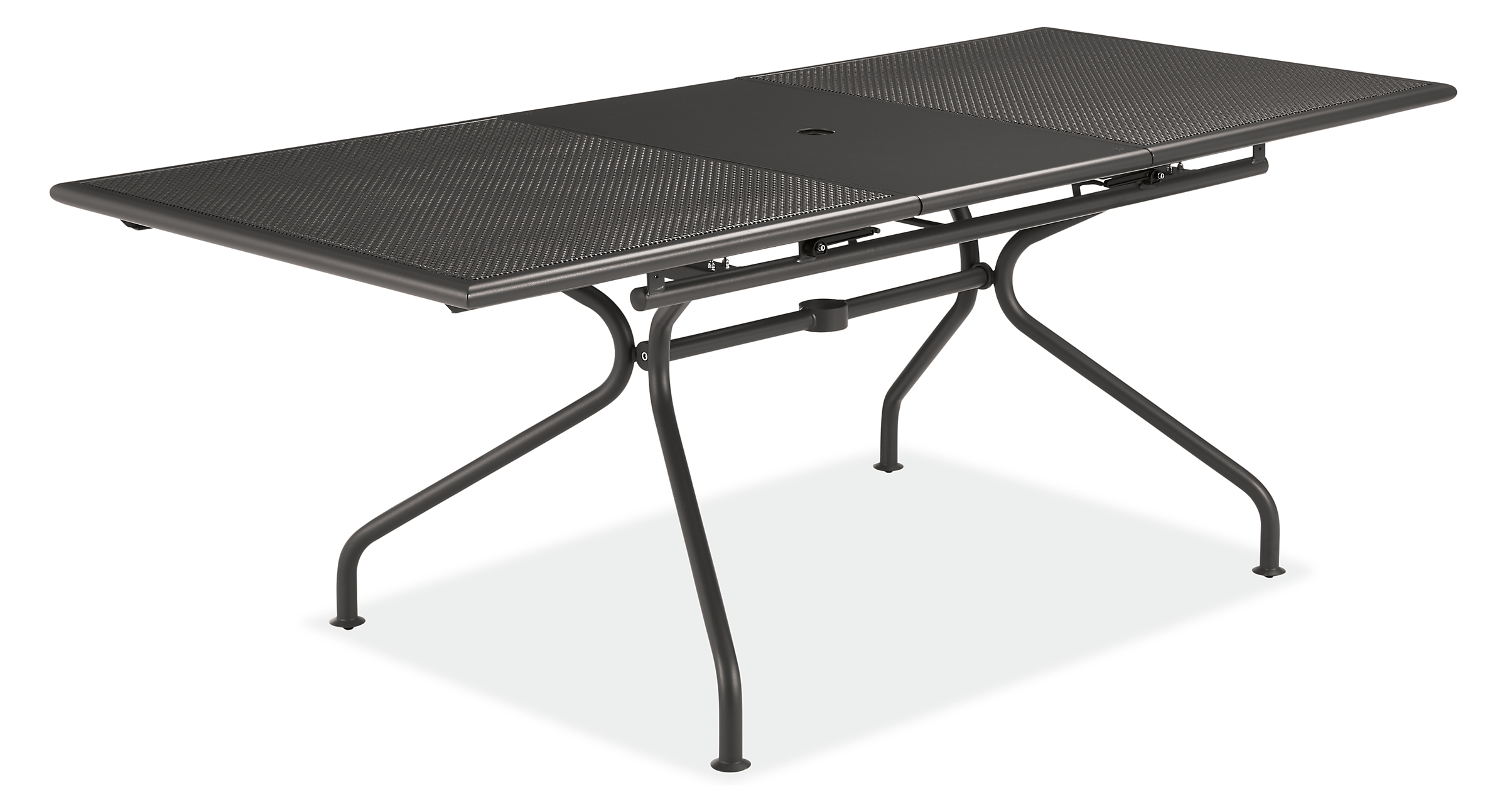 Open detail of Kona 63w 36d 30h Extension Table with One 20" Leaf in Graphite.