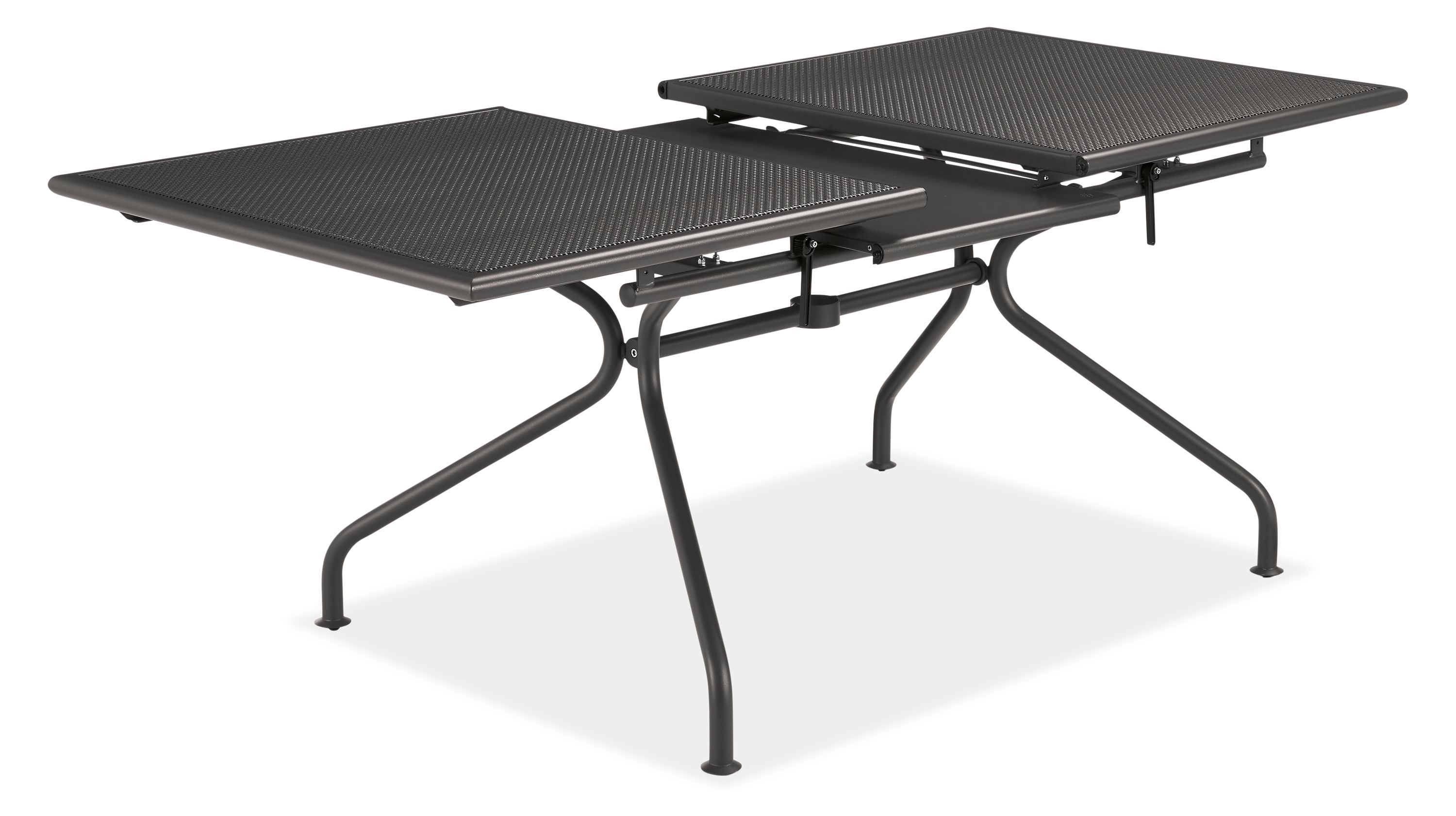 Open detail of Kona 63w 36d 30h Extension Table with One 20 Leaf in Graphite.