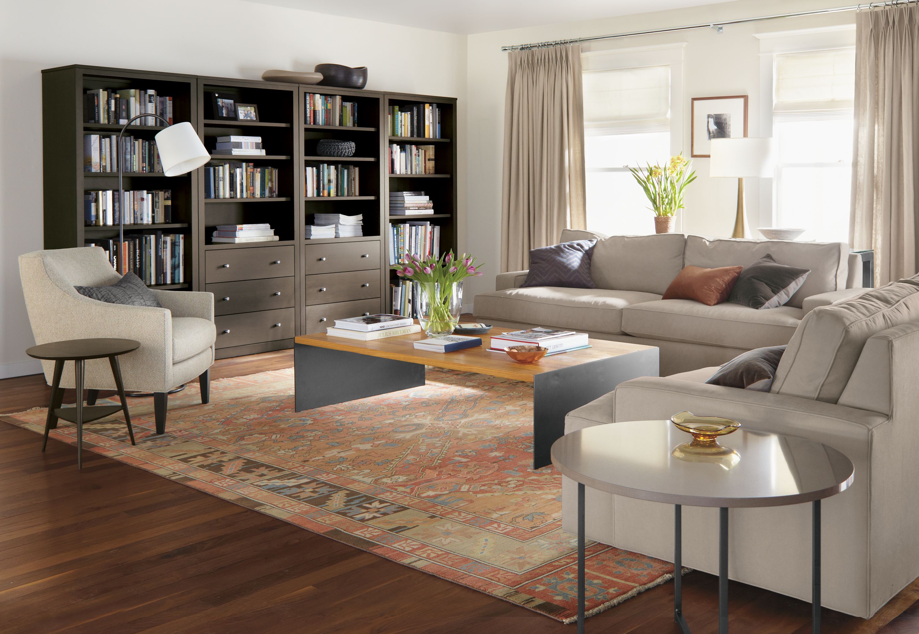 128w 17d 72h six-drawer wall unit in charcoal stain