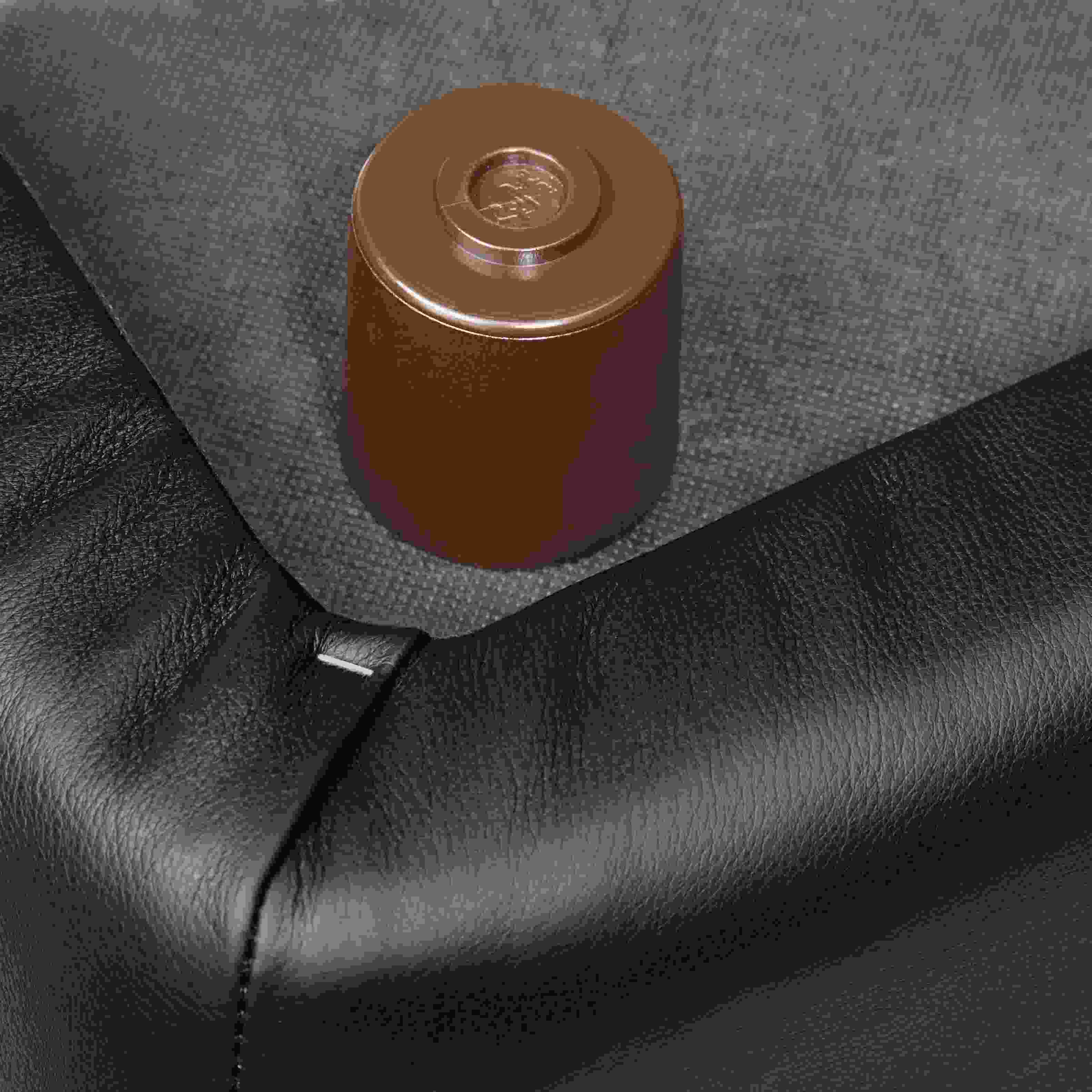 Detail of Lind 21x21" Coffee Ottoman in Cape Black.