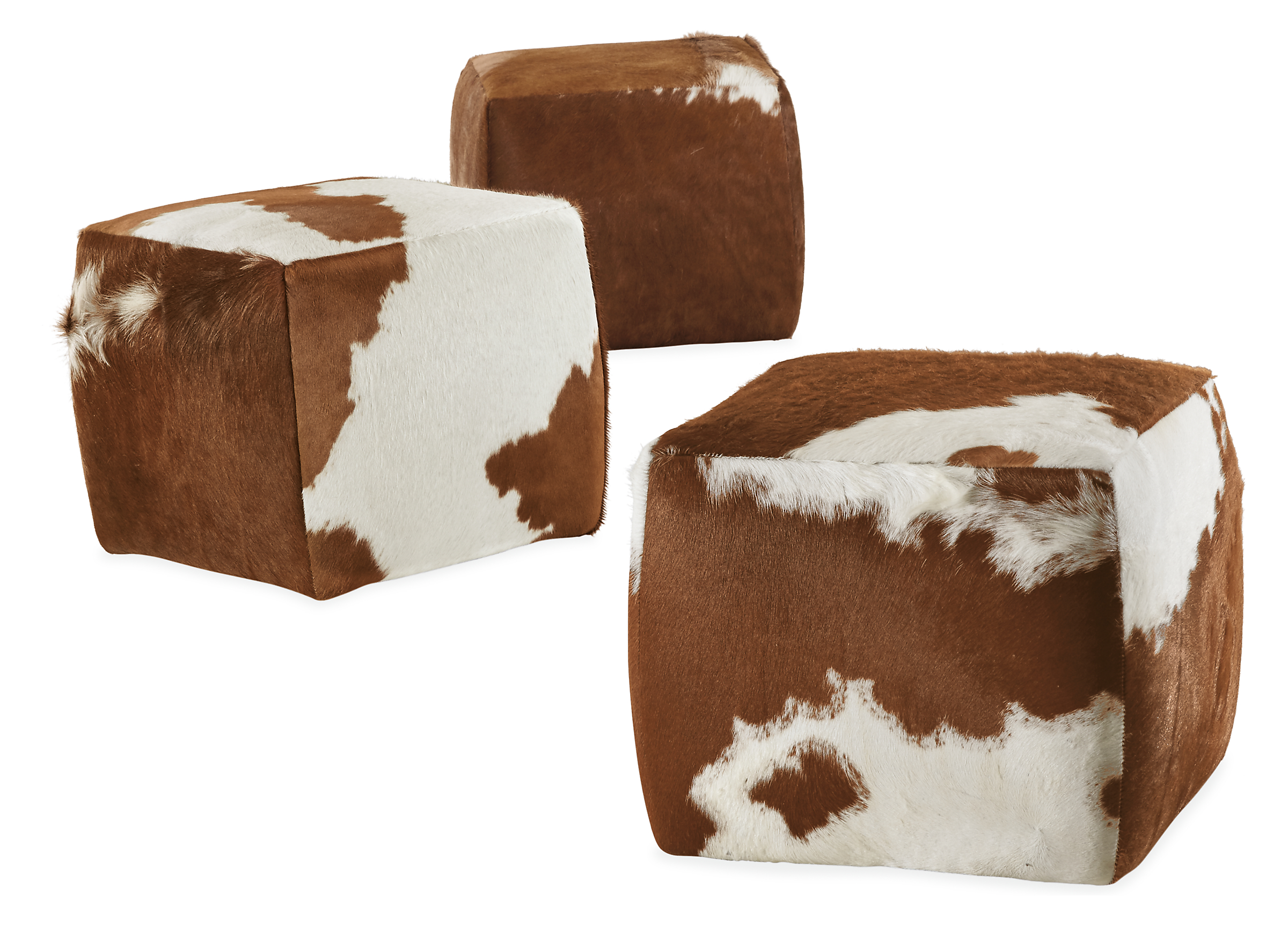 Angled view of Lind 21w 21d 18h Square Ottoman in Cowhide Brown.