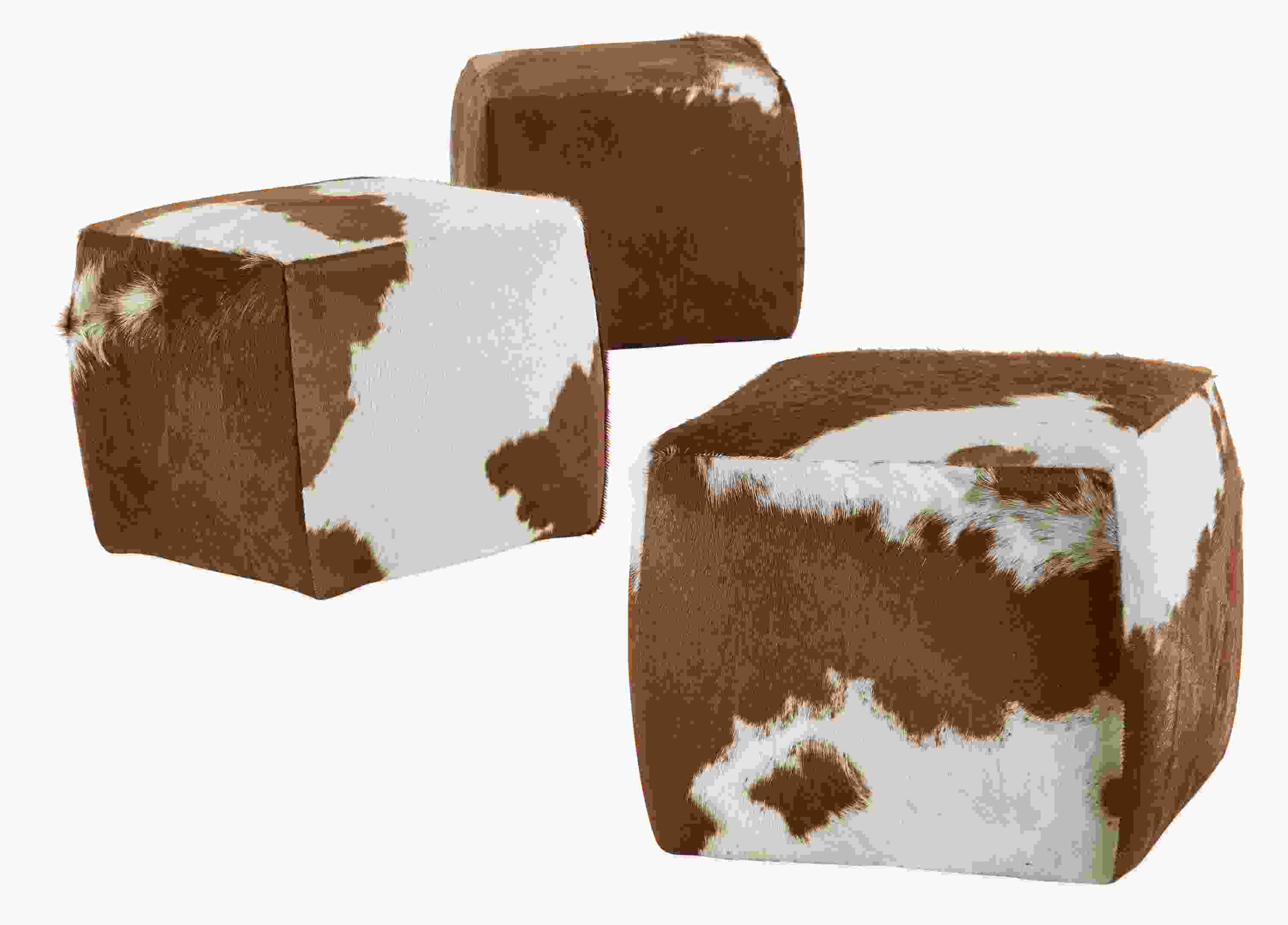 Angled view of Lind 21w 21d 18h Square Ottoman in Cowhide Brown.