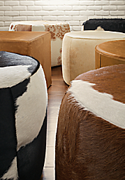 Detail of Lind round coffee ottomans.