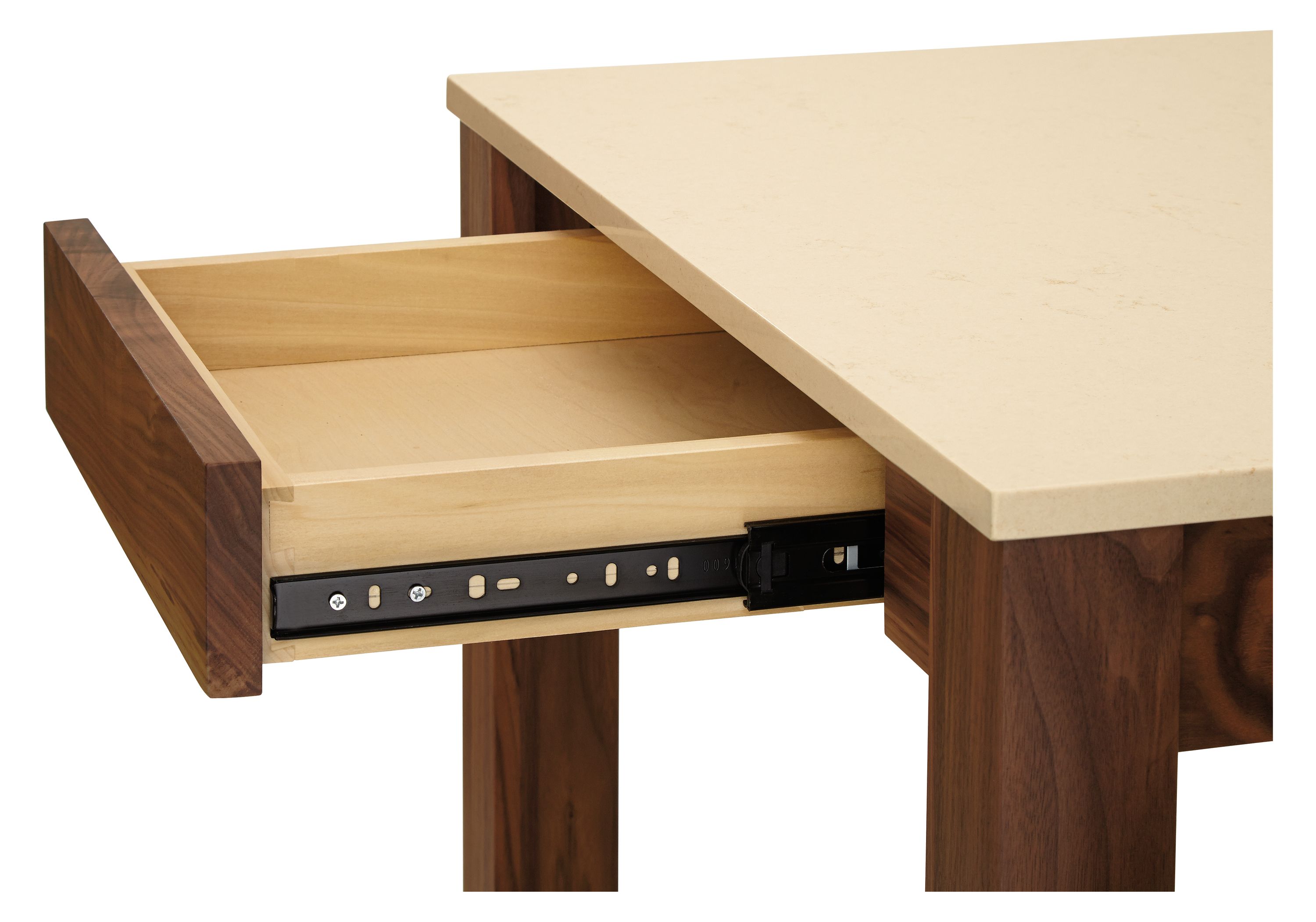 Detail of Linden 60w 30d 36h Two-Drawer Counter Table.
