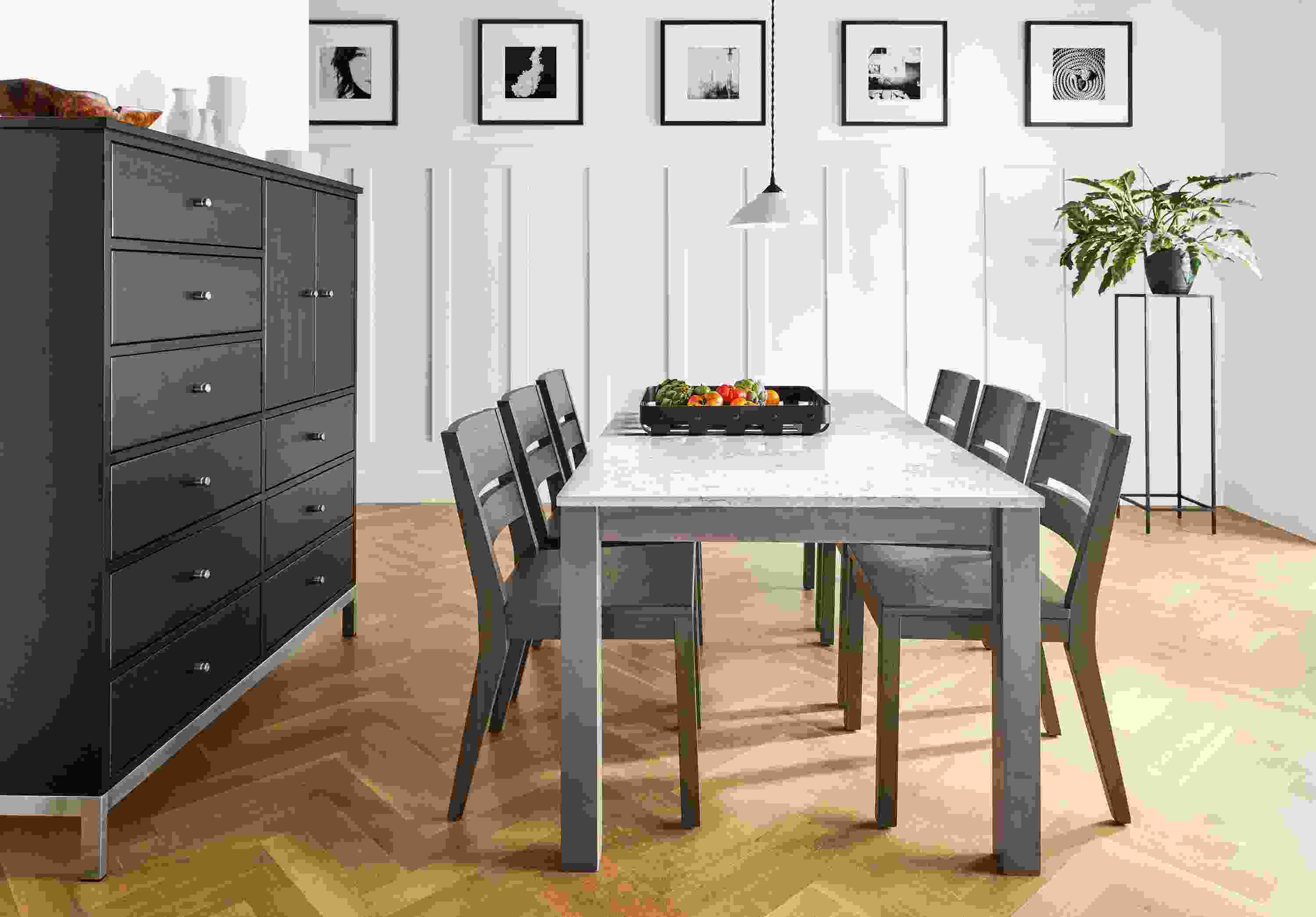 Detail of Linden wood table with marble top.