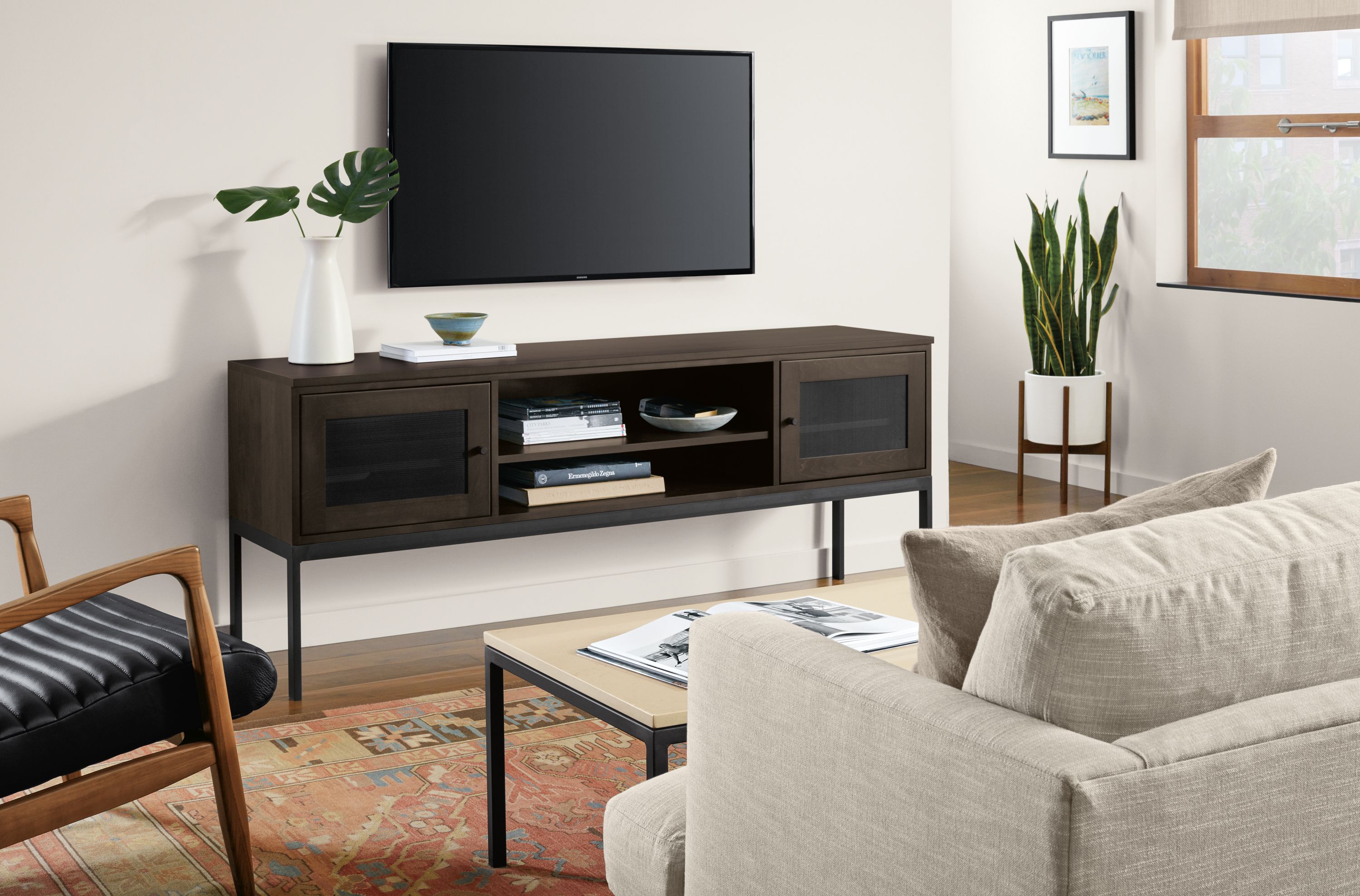 Room and board linear media outlet cabinet