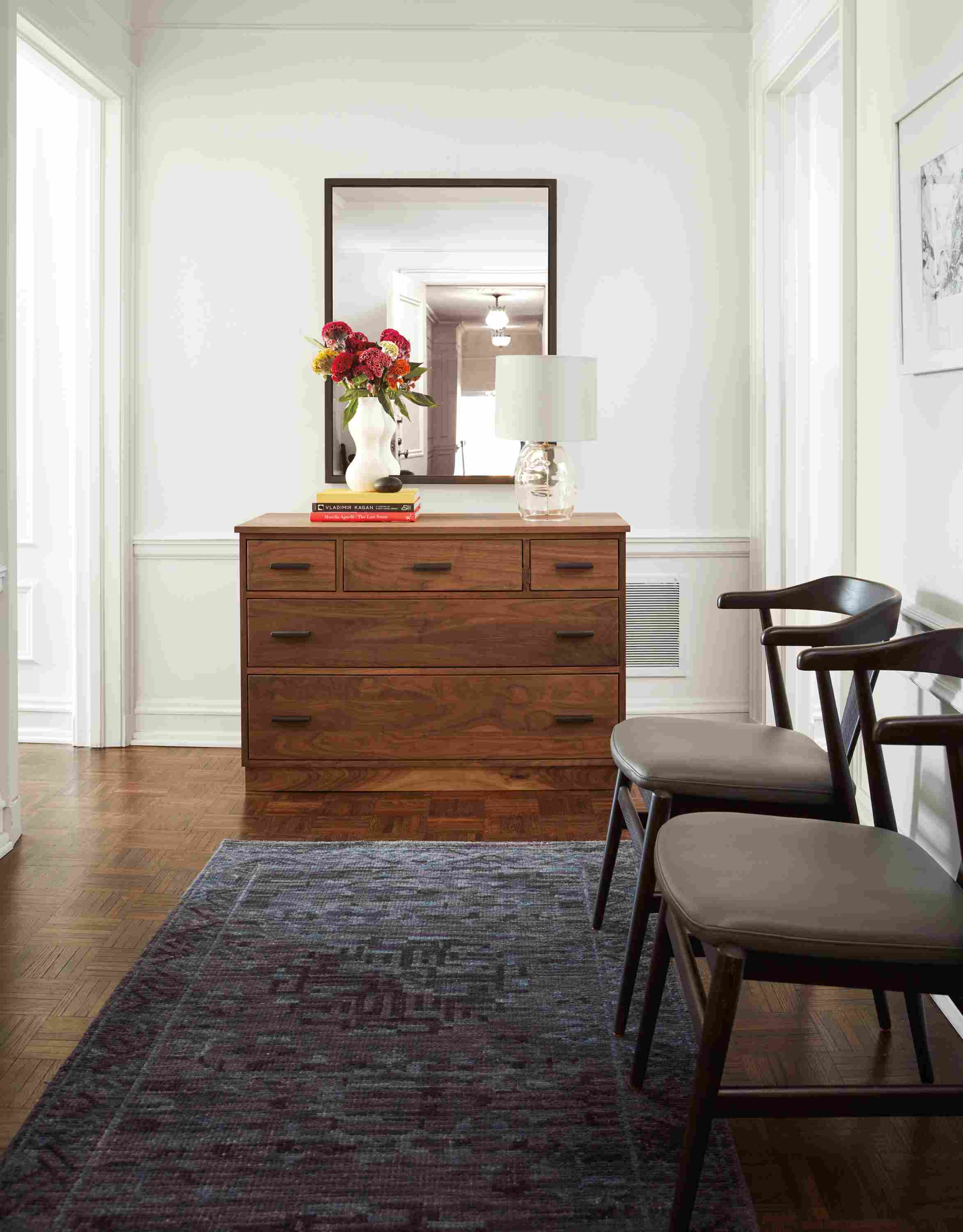 Detail of Linear bedroom dresser.