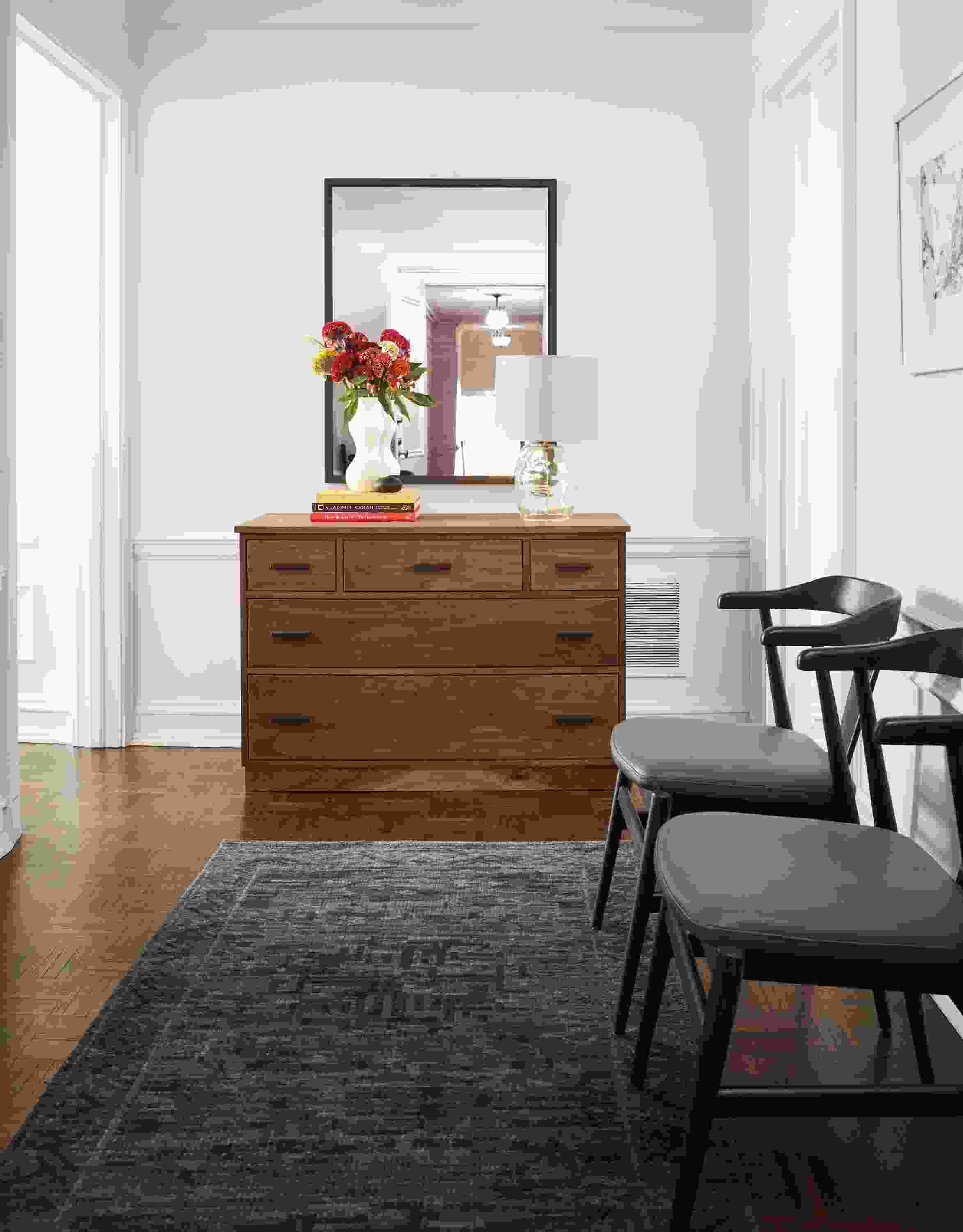 Detail of Linear bedroom dresser.