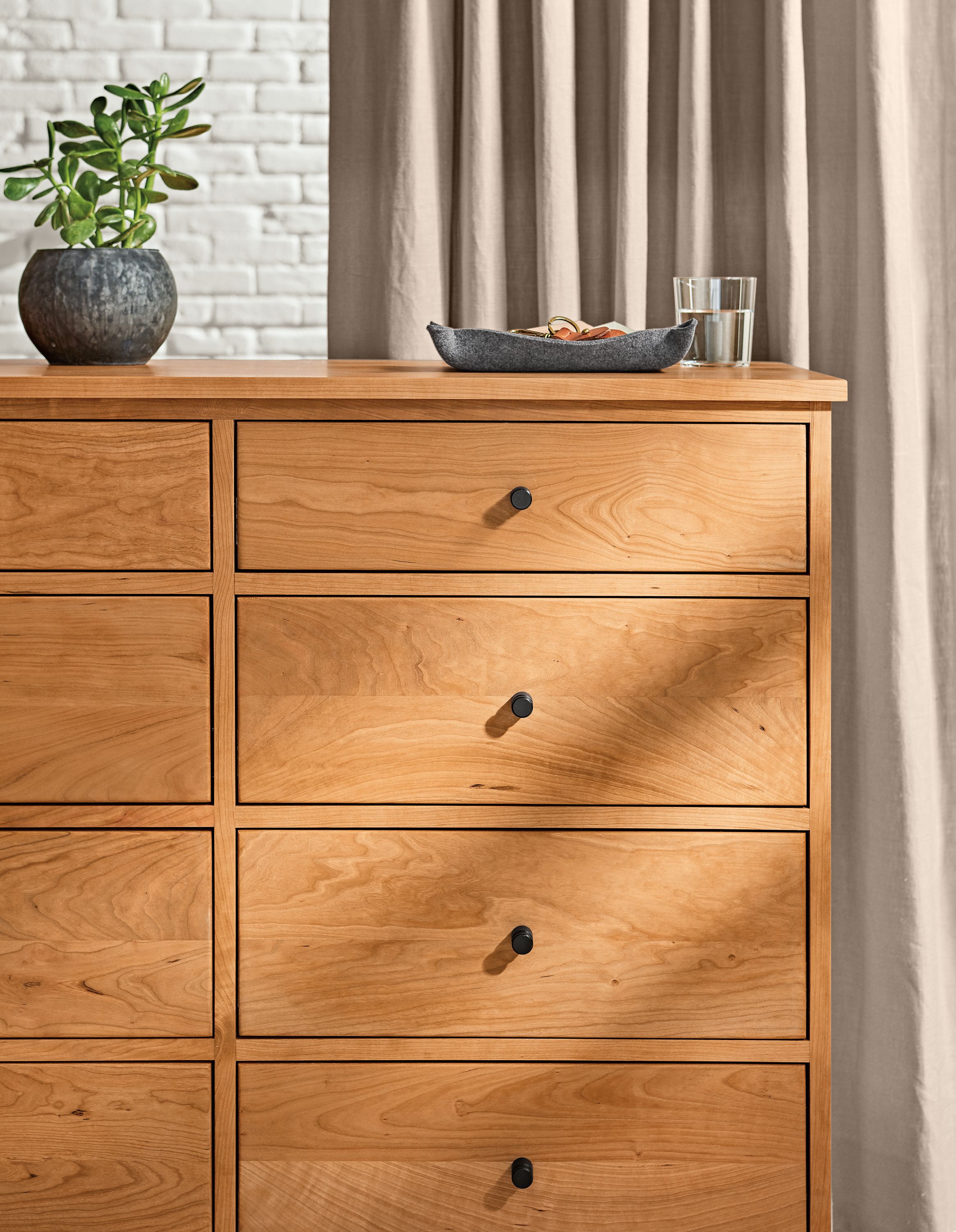 Detail of Linear eight-drawer dresser.