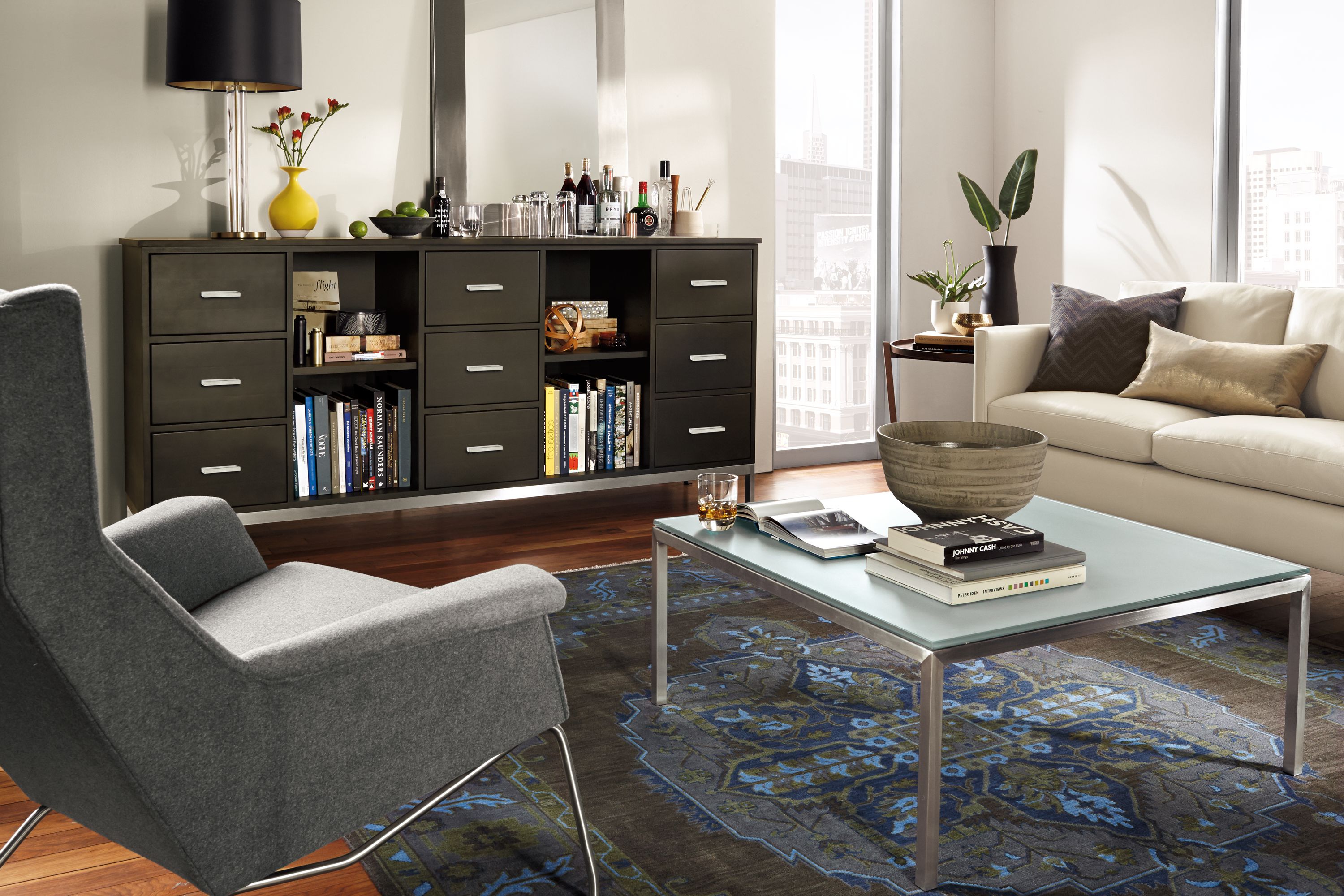 Detail of Linear custom five-insert cabinet.