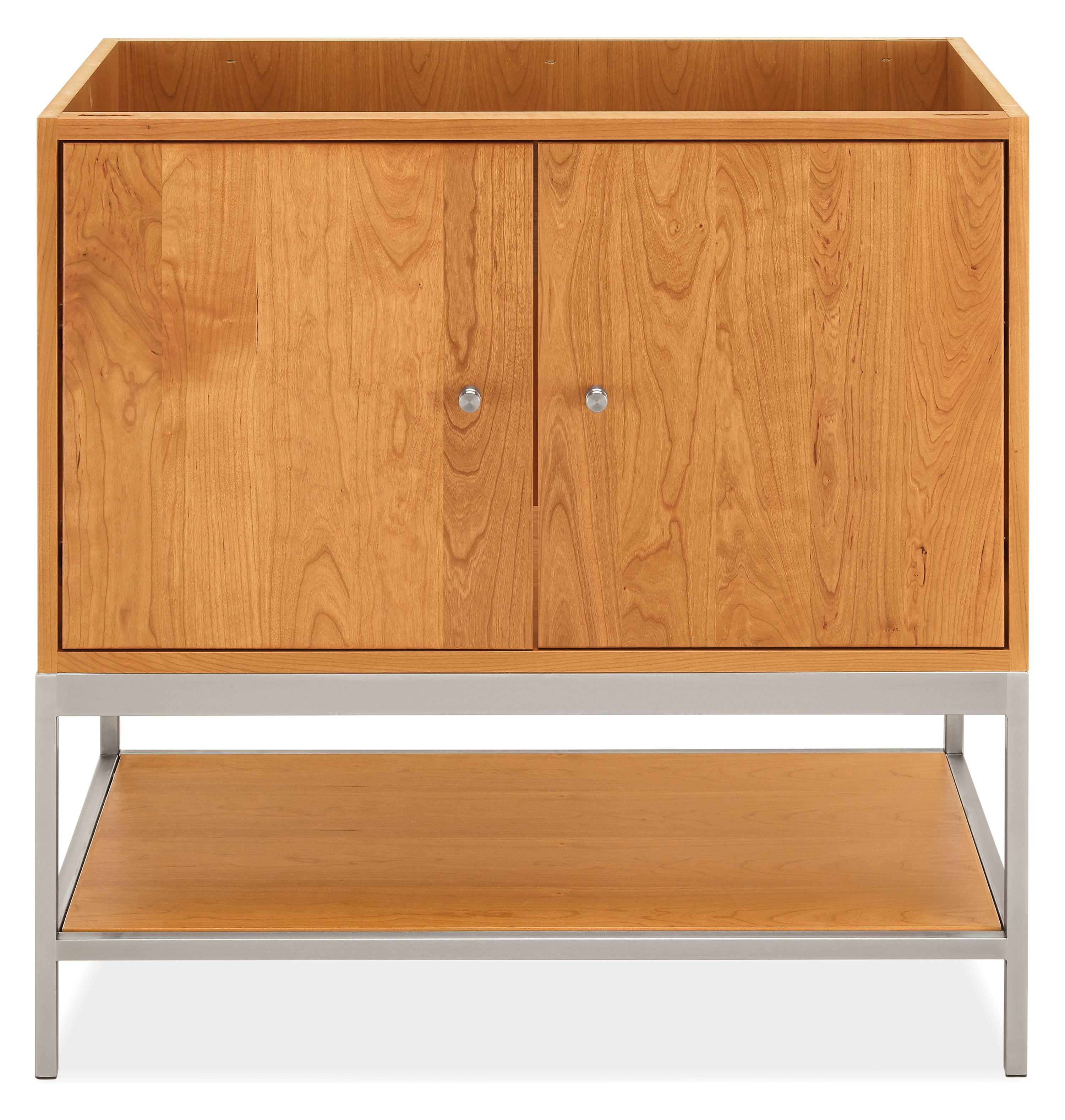 Detail of Linear 34.5-wide Bathroom Vanity without Top in Cherry and Stainless Steel
Charcoal.