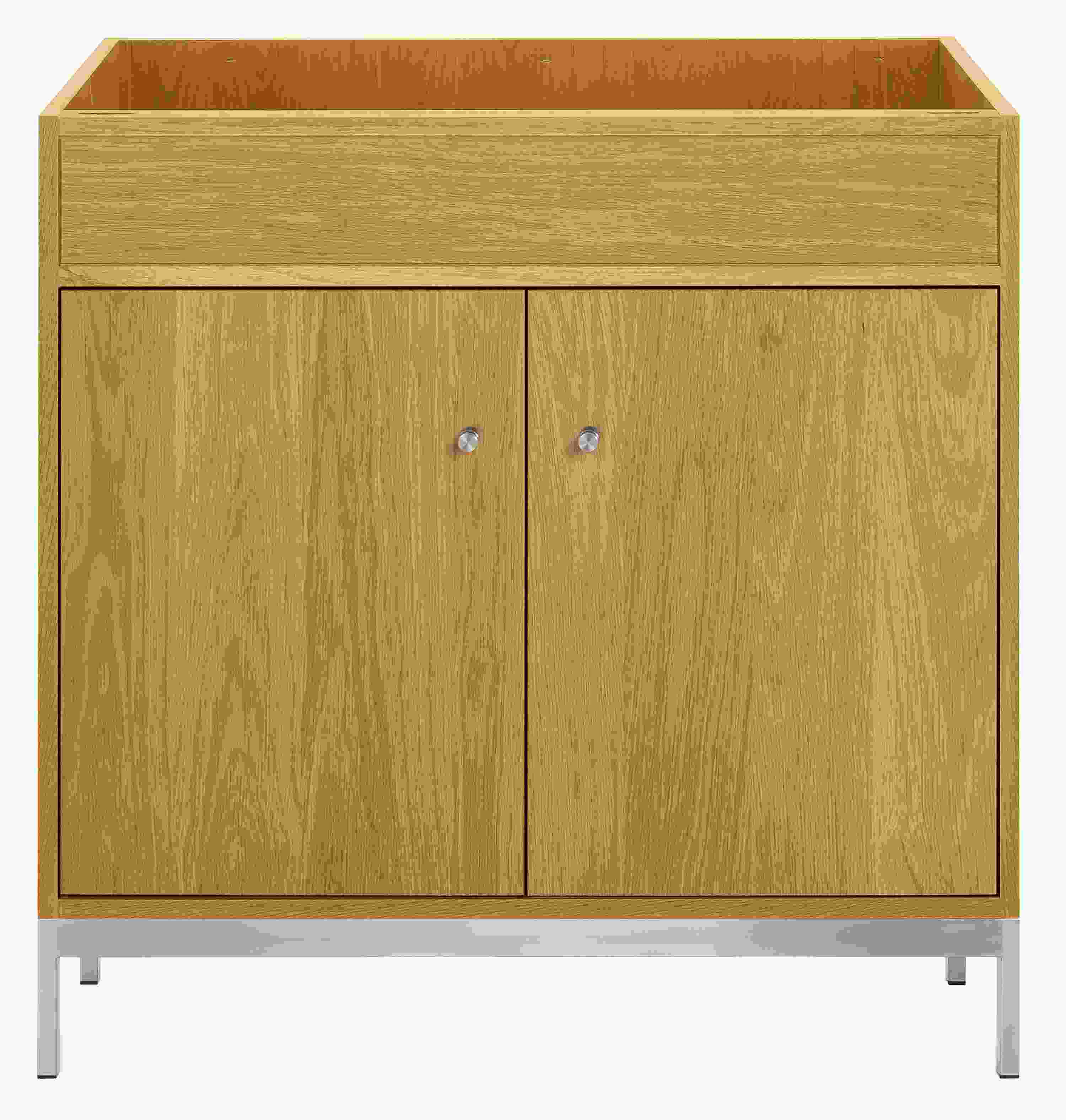 Detail of Linear 34.5-wide Bathroom Vanity without Top in White Oak and Stainless Steel
Charcoal.