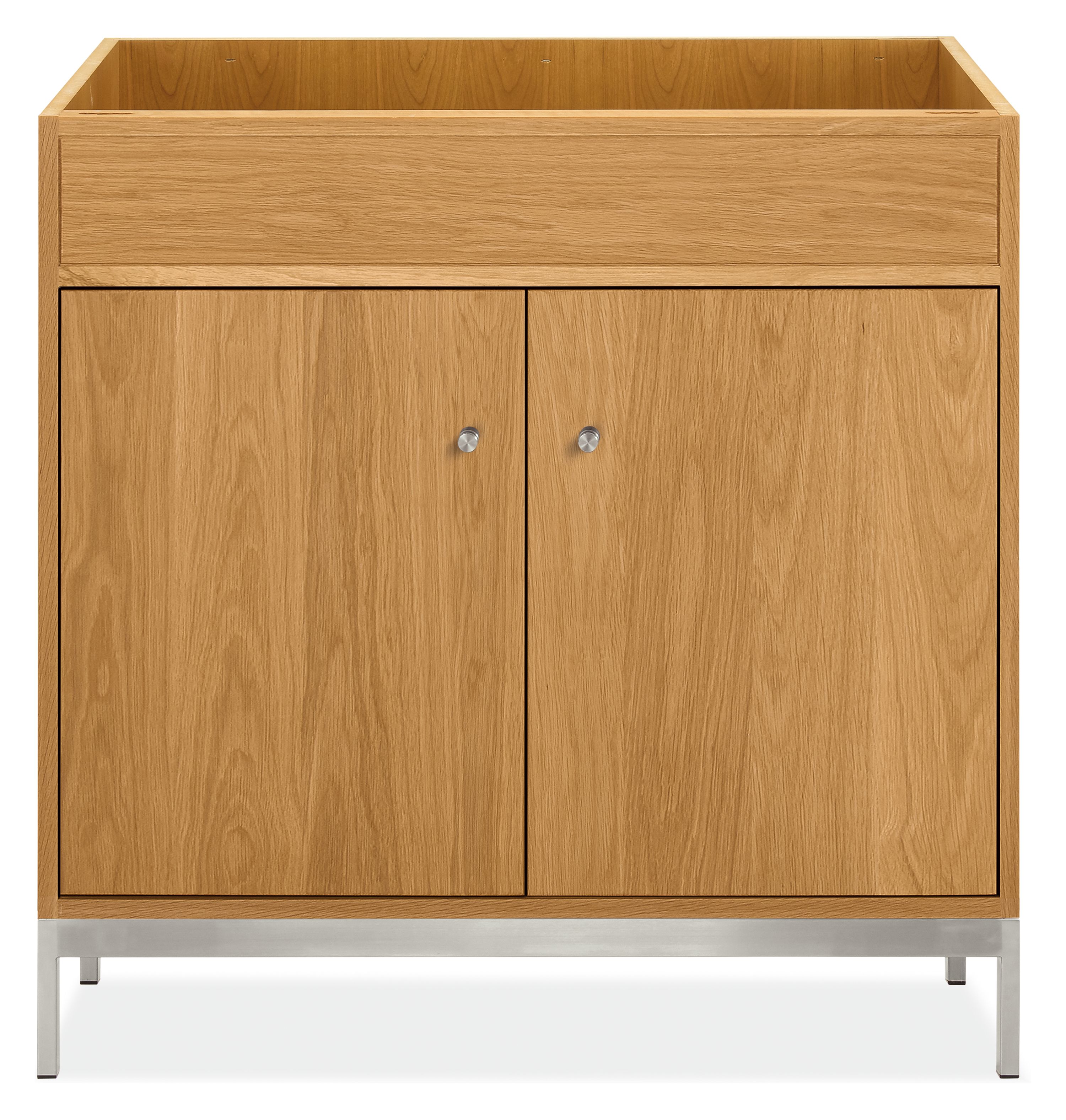 Detail of Linear 34.5-wide Bathroom Vanity without Top in White Oak and Stainless Steel
Charcoal.
