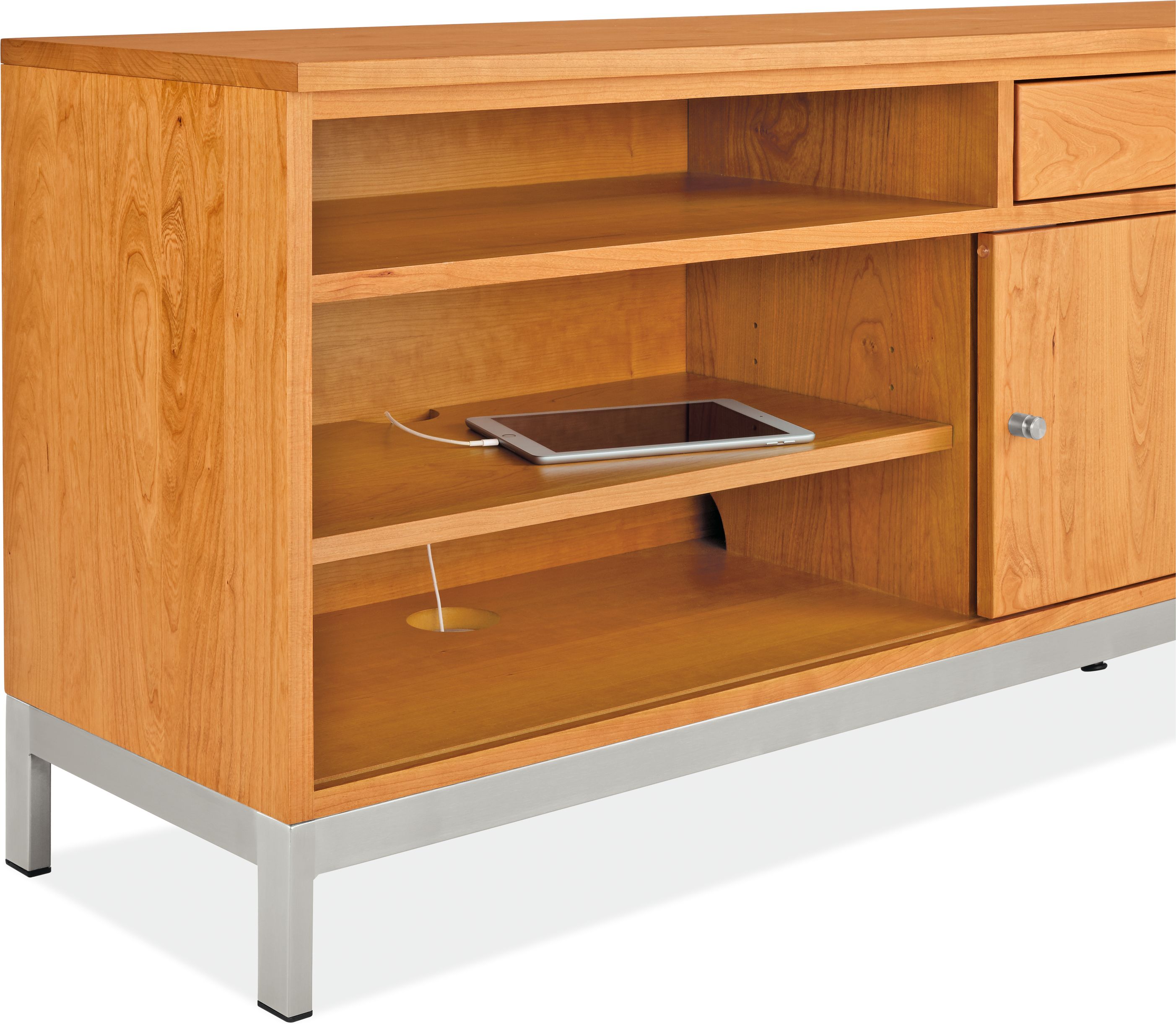 Detail of Linear right-file drawer bench