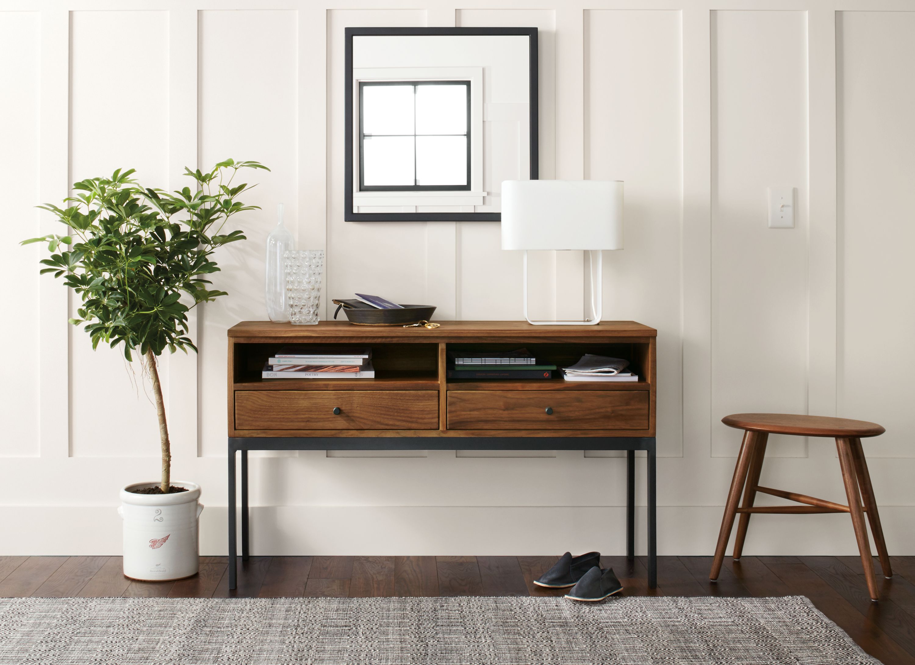 49w table in walnut/natural steel