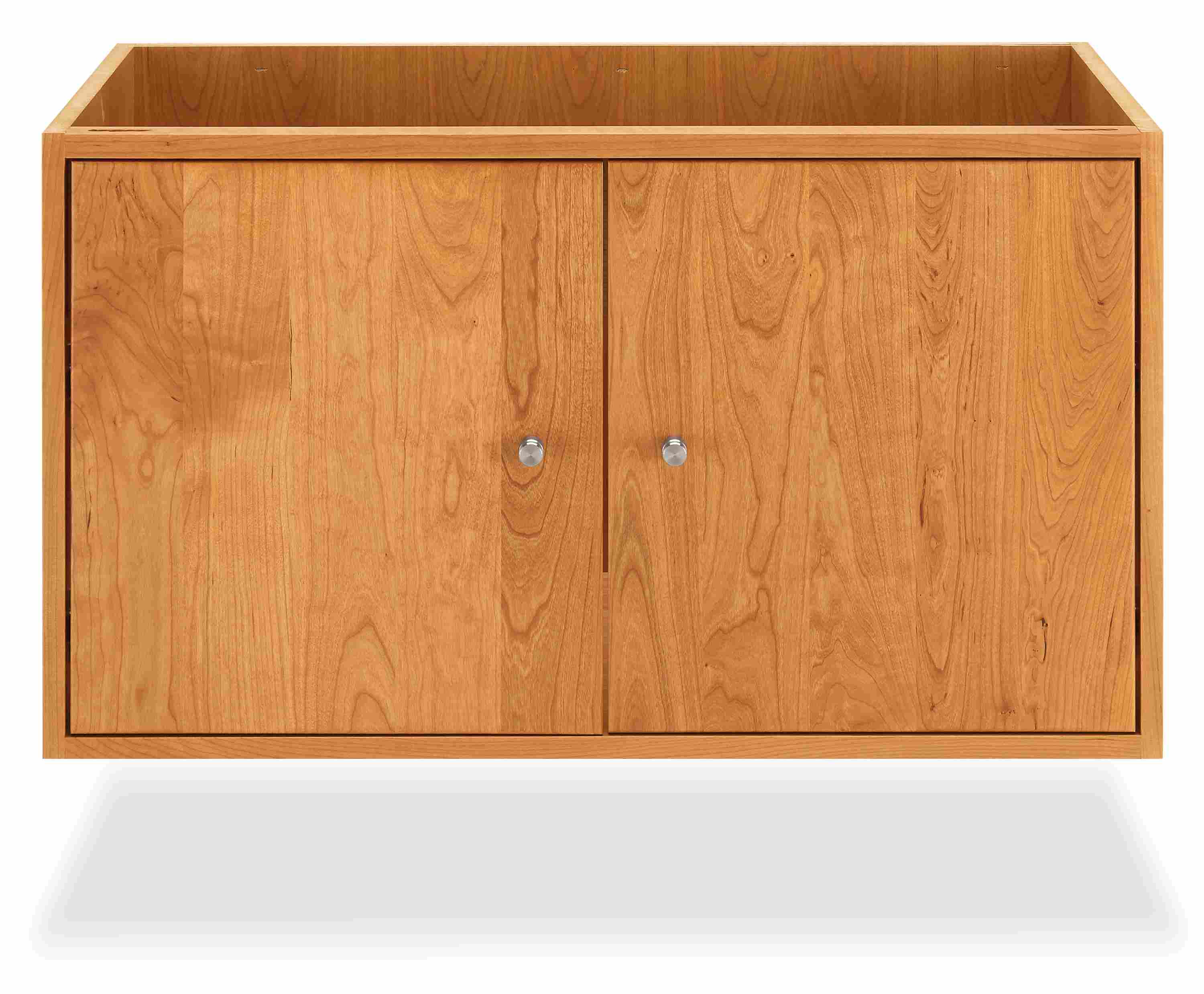 Detail of Linear 34.5-wide Floating Vanity for Single-Sink and no Top in Cherry and Stainless Steel.