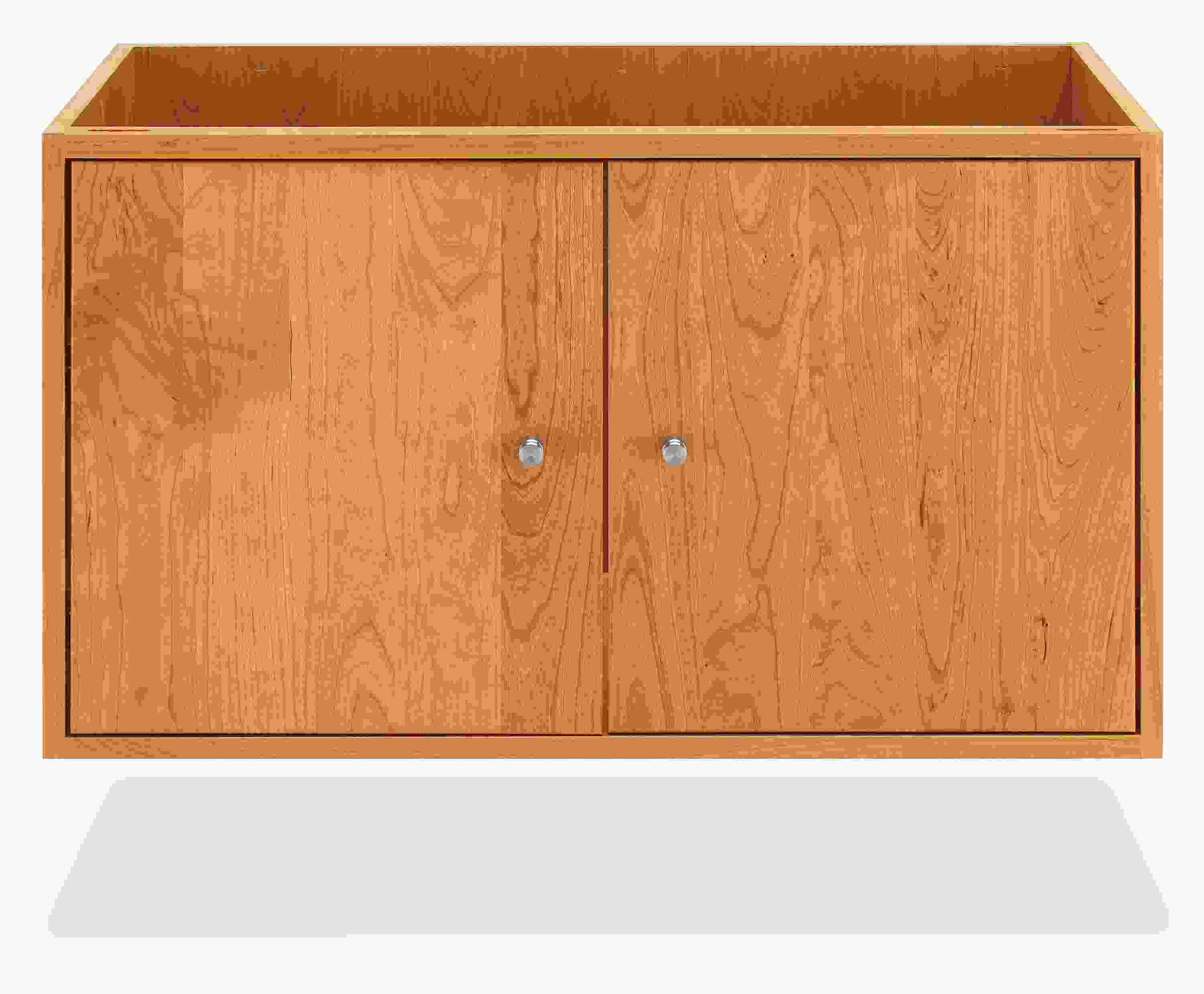 Detail of Linear 34.5-wide Floating Vanity for Single-Sink and no Top in Cherry and Stainless Steel.