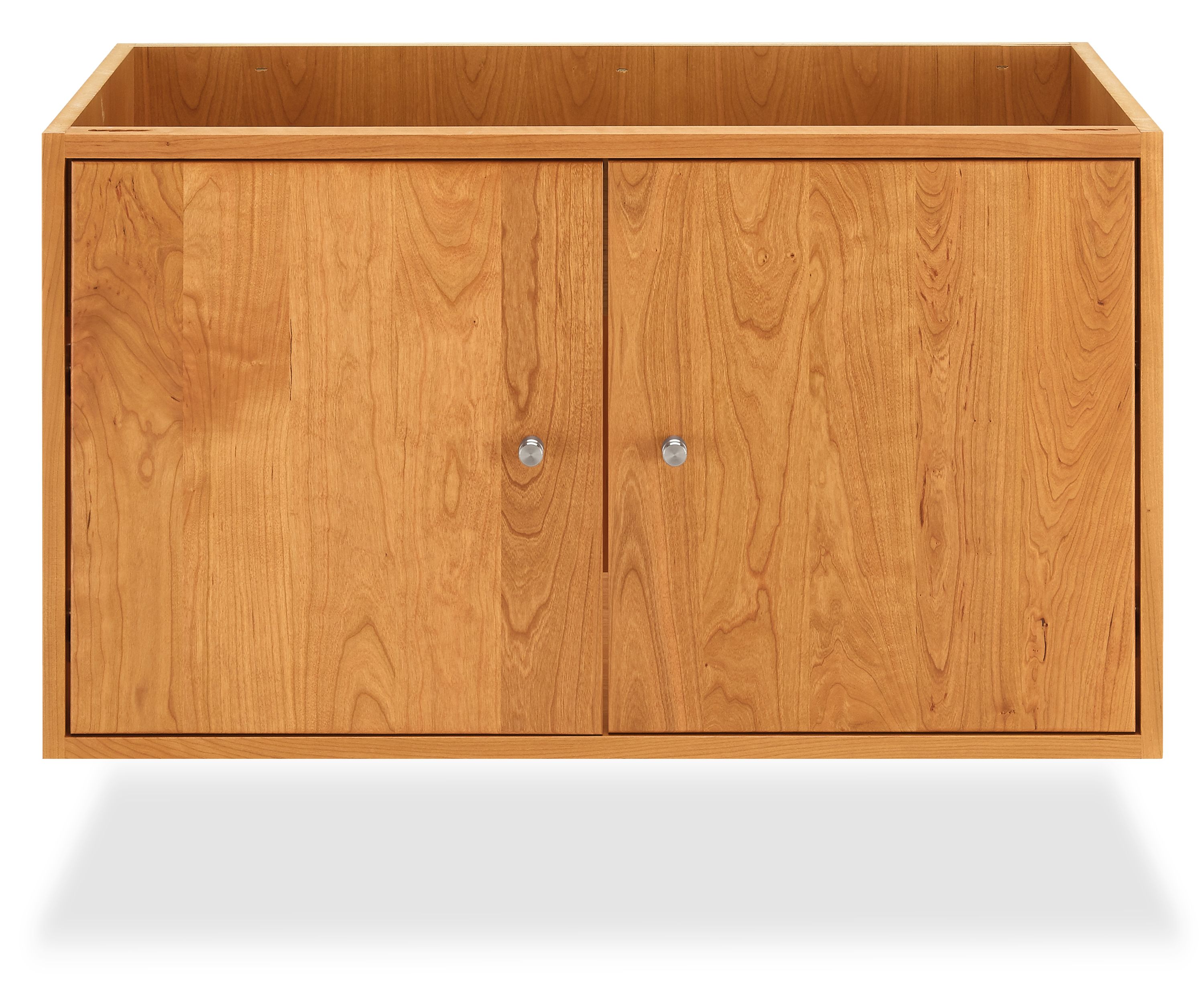 Detail of Linear 34.5-wide Floating Vanity for Single-Sink and no Top in Cherry and Stainless Steel.