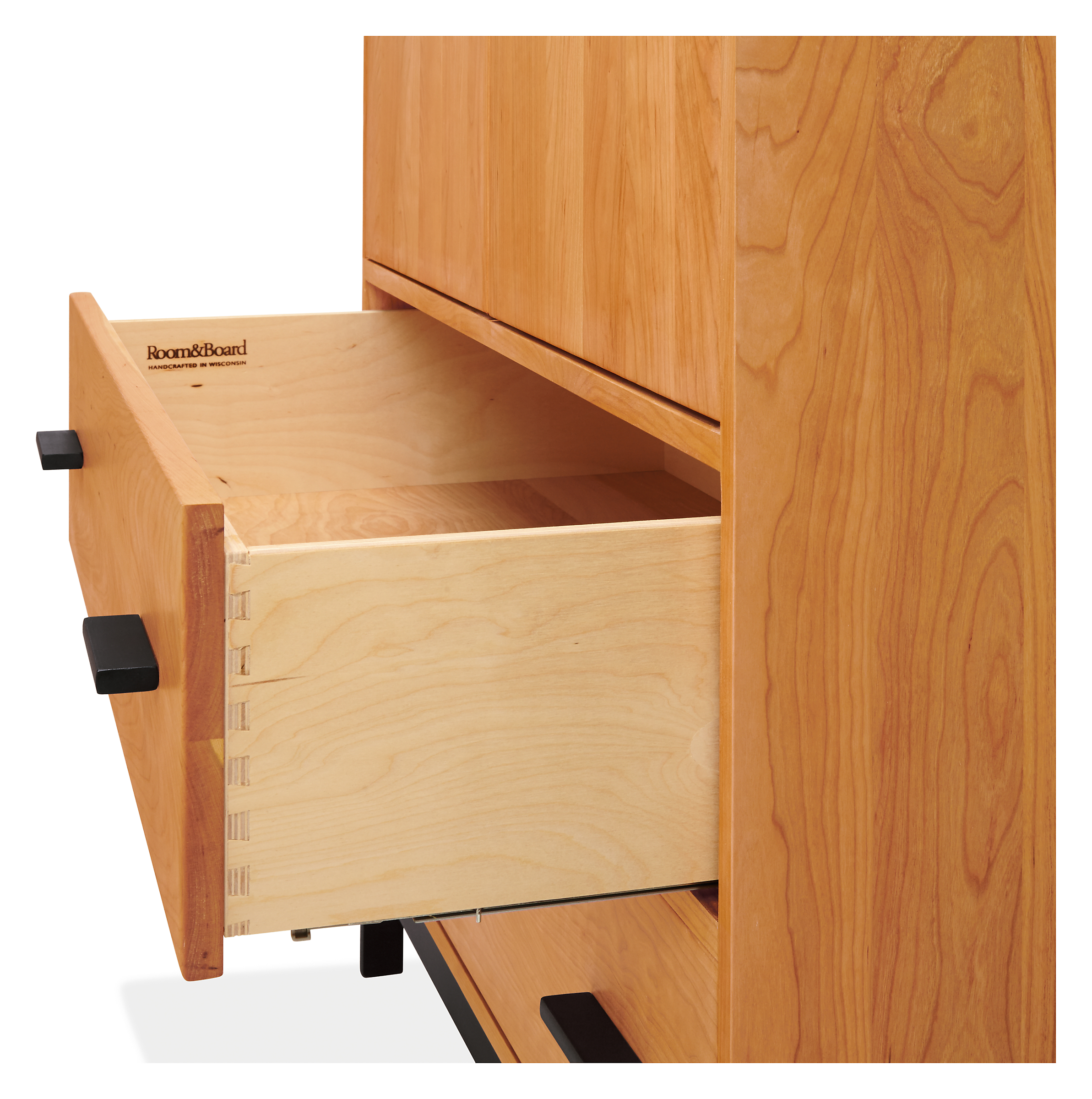 Detail of Linear Custom Drawers - Soft-close concealed glide detail.