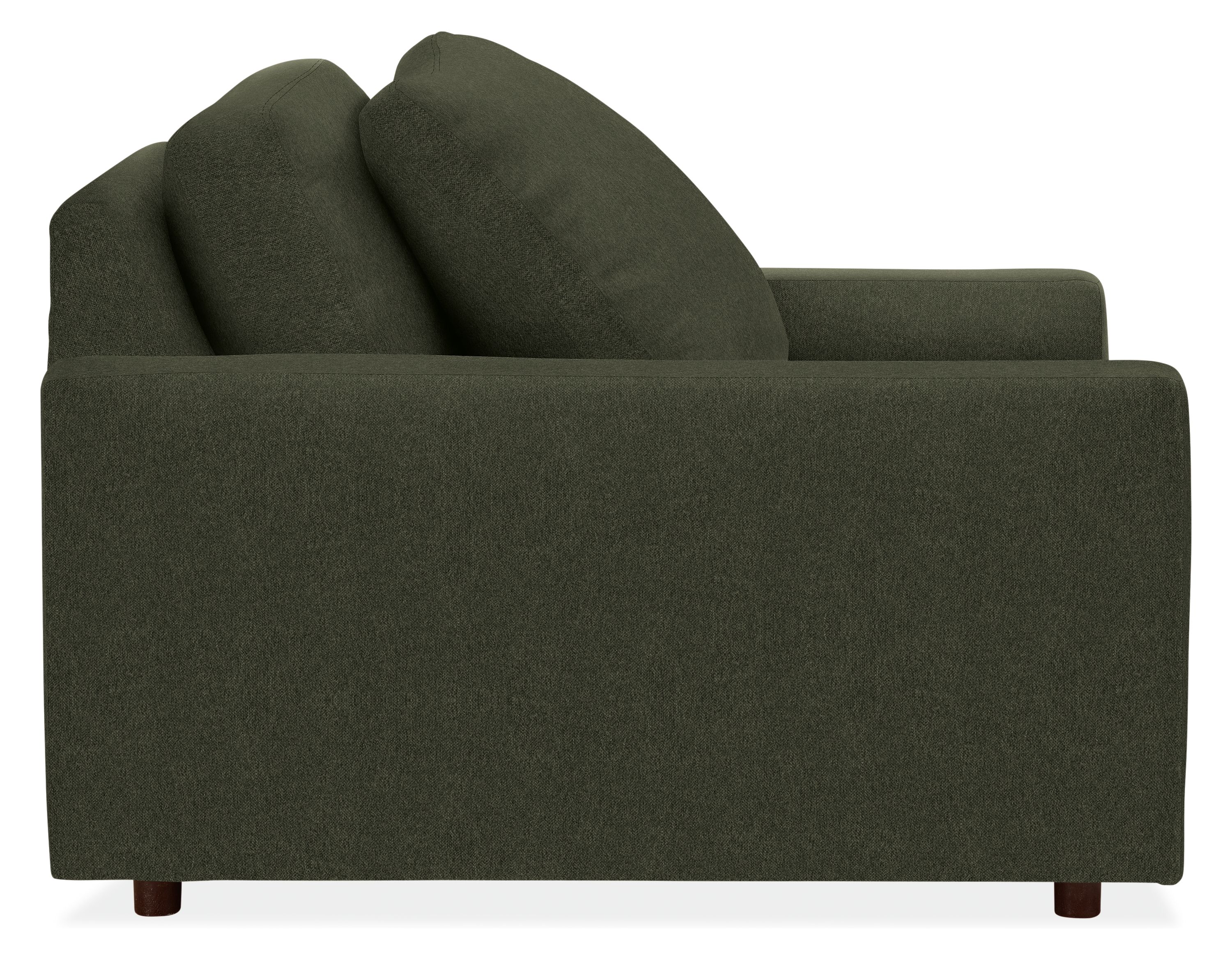 Side view of Linger Deep Chair in Flint Olive.