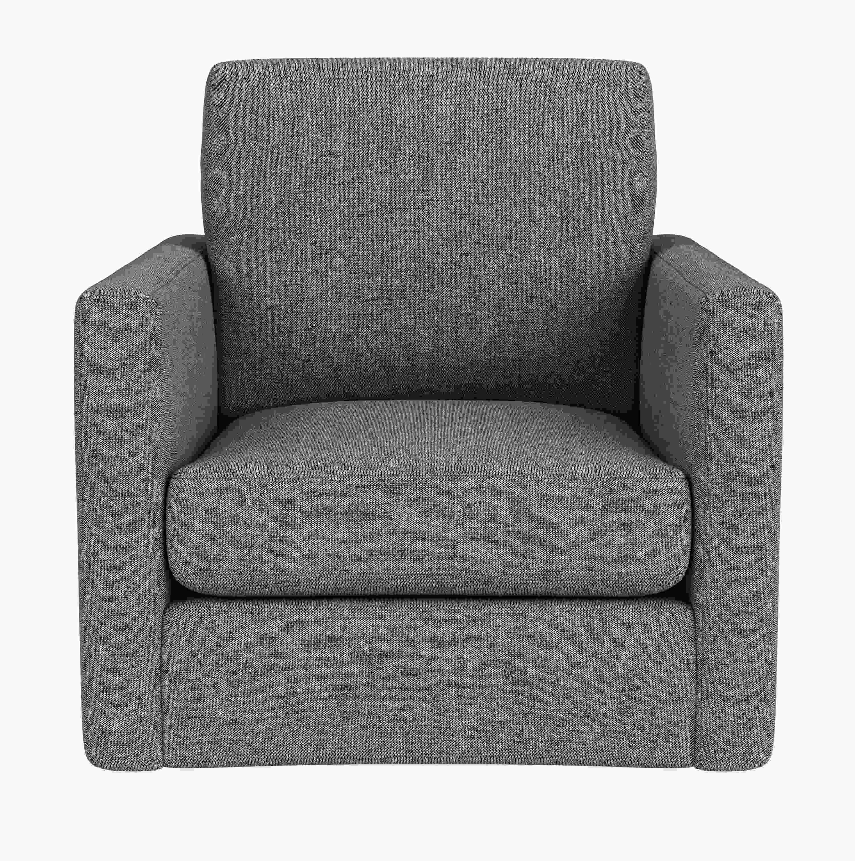 Front view of Linger Swivel Chair in Tepic Grey.