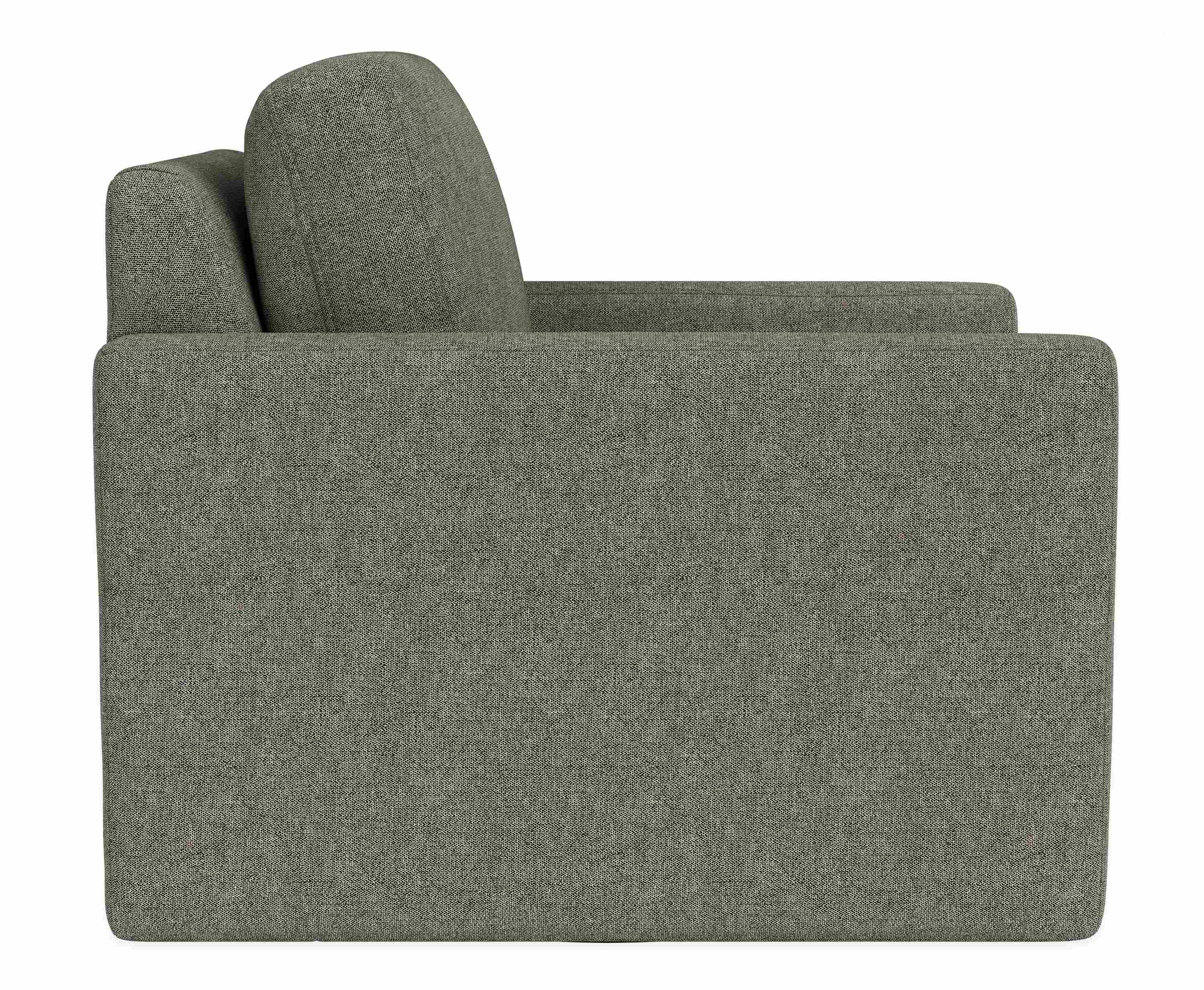 Profile  view of Linger Swivel Chair in Tepic Grey.