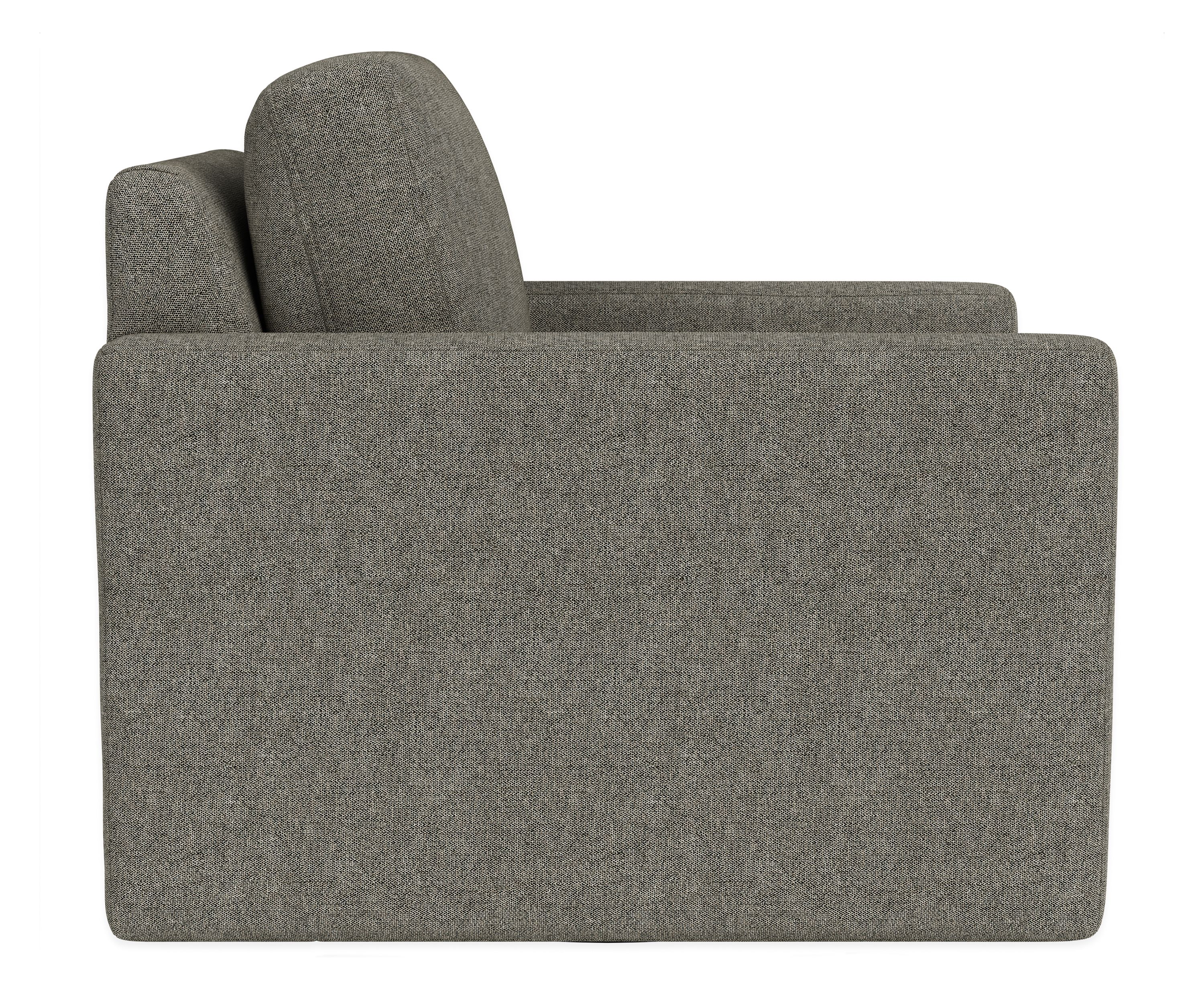 Profile  view of Linger Swivel Chair in Tepic Grey.