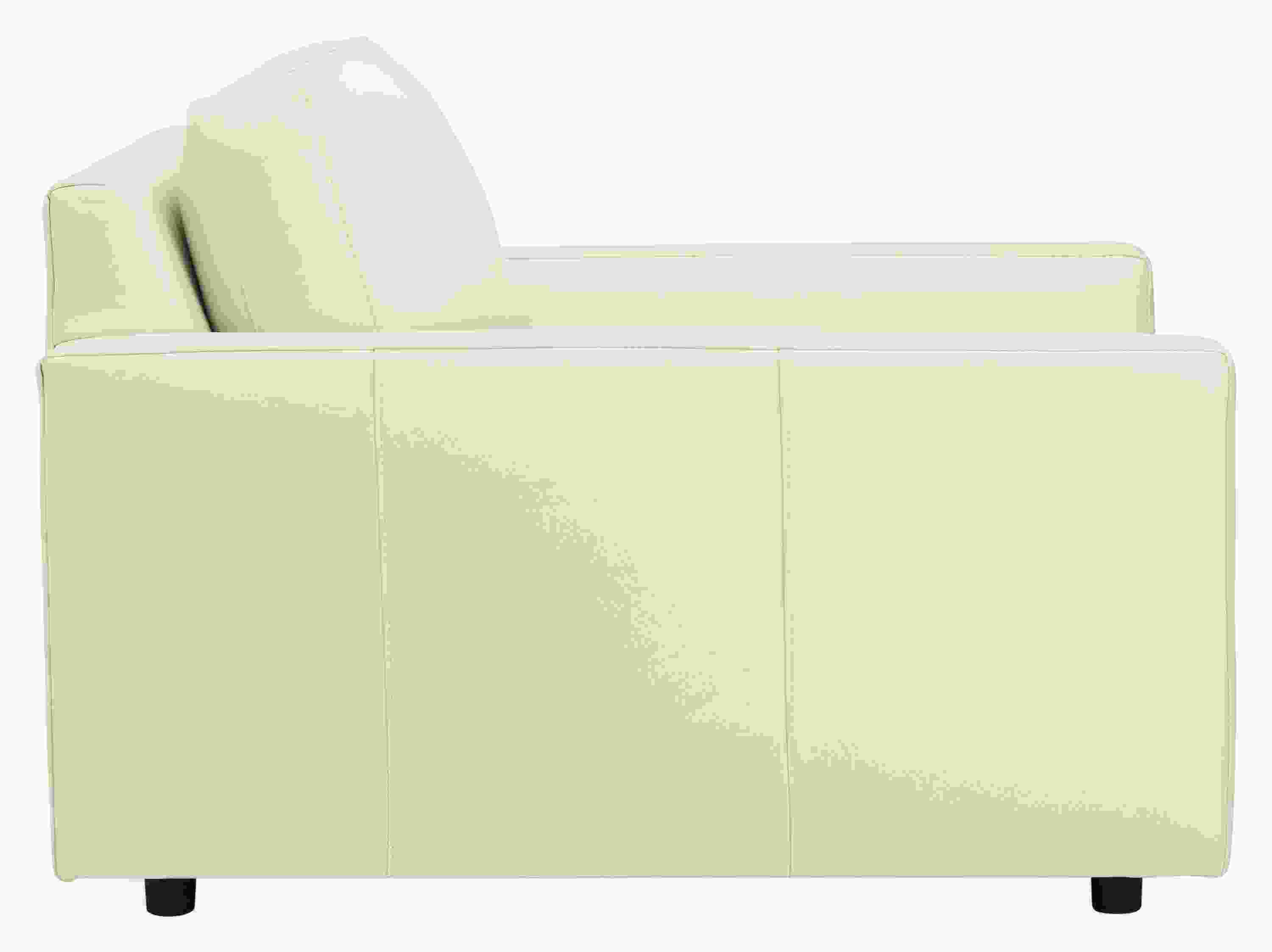 Side view of Linger chair in urbino ivory.