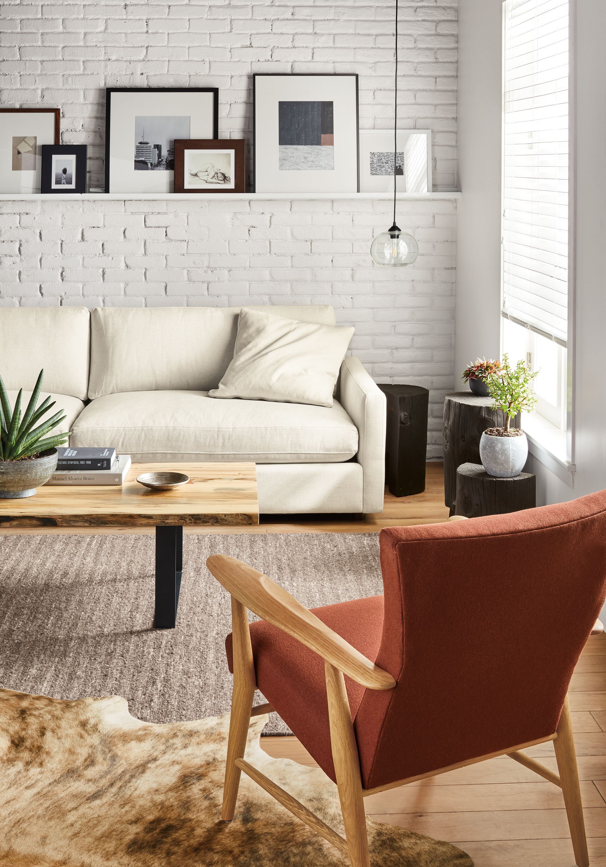 Living area with Linger Extra Deep 101-wide Sofa in Sumner Ivory Fabric, Chilton coffee table.