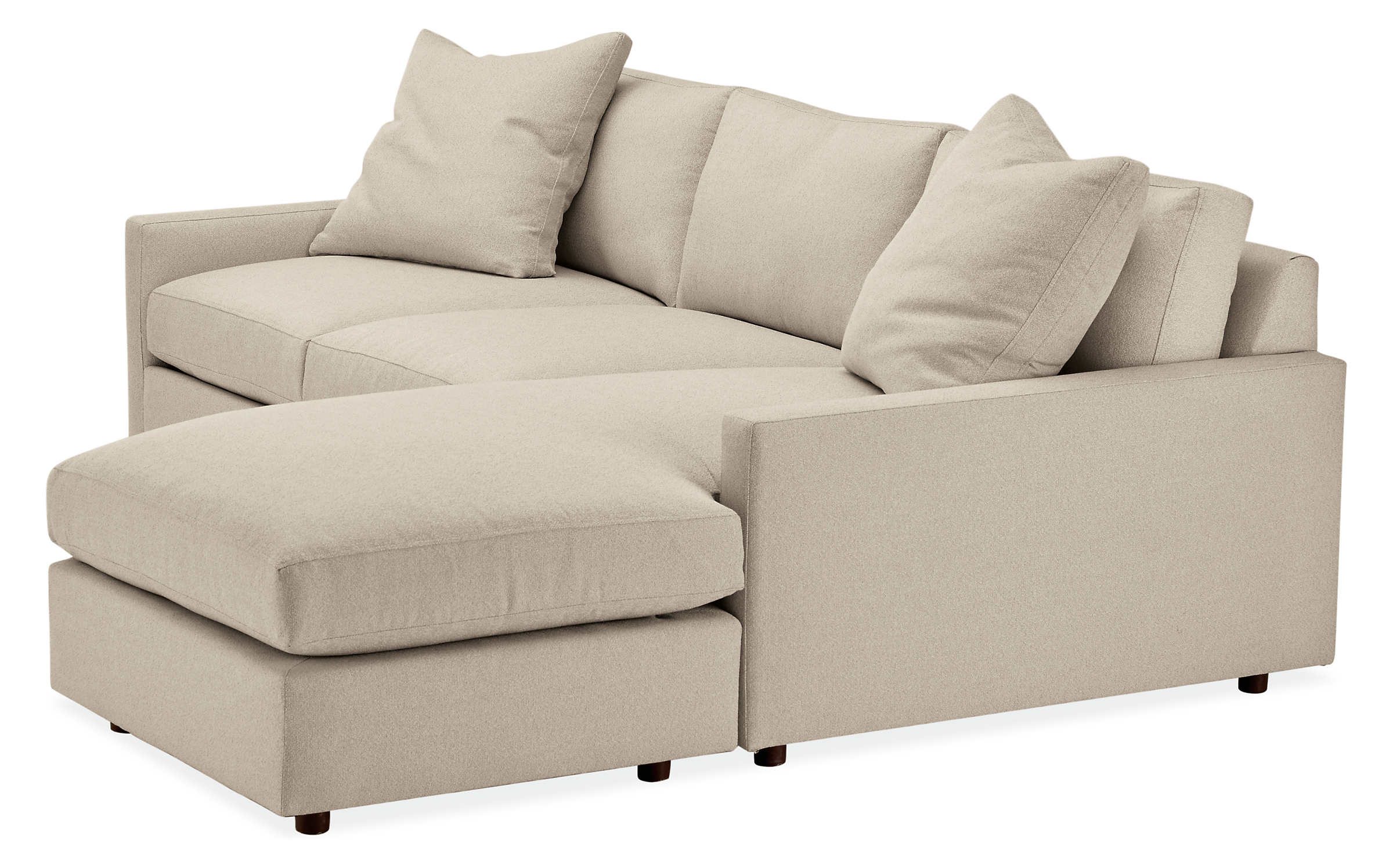 Detail of Linger Deep 91-wide Sofa with Reversible Chaise in Boyer Oatmeal Fabric.