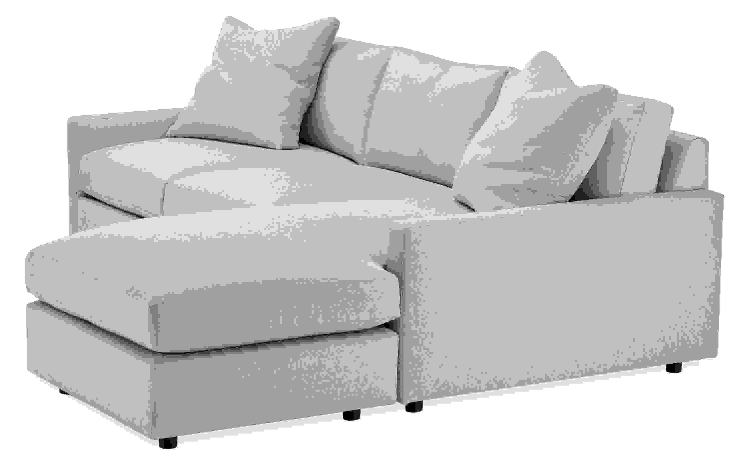 Detail of Linger Deep 91-wide Sofa with Reversible Chaise in Boyer Oatmeal Fabric.