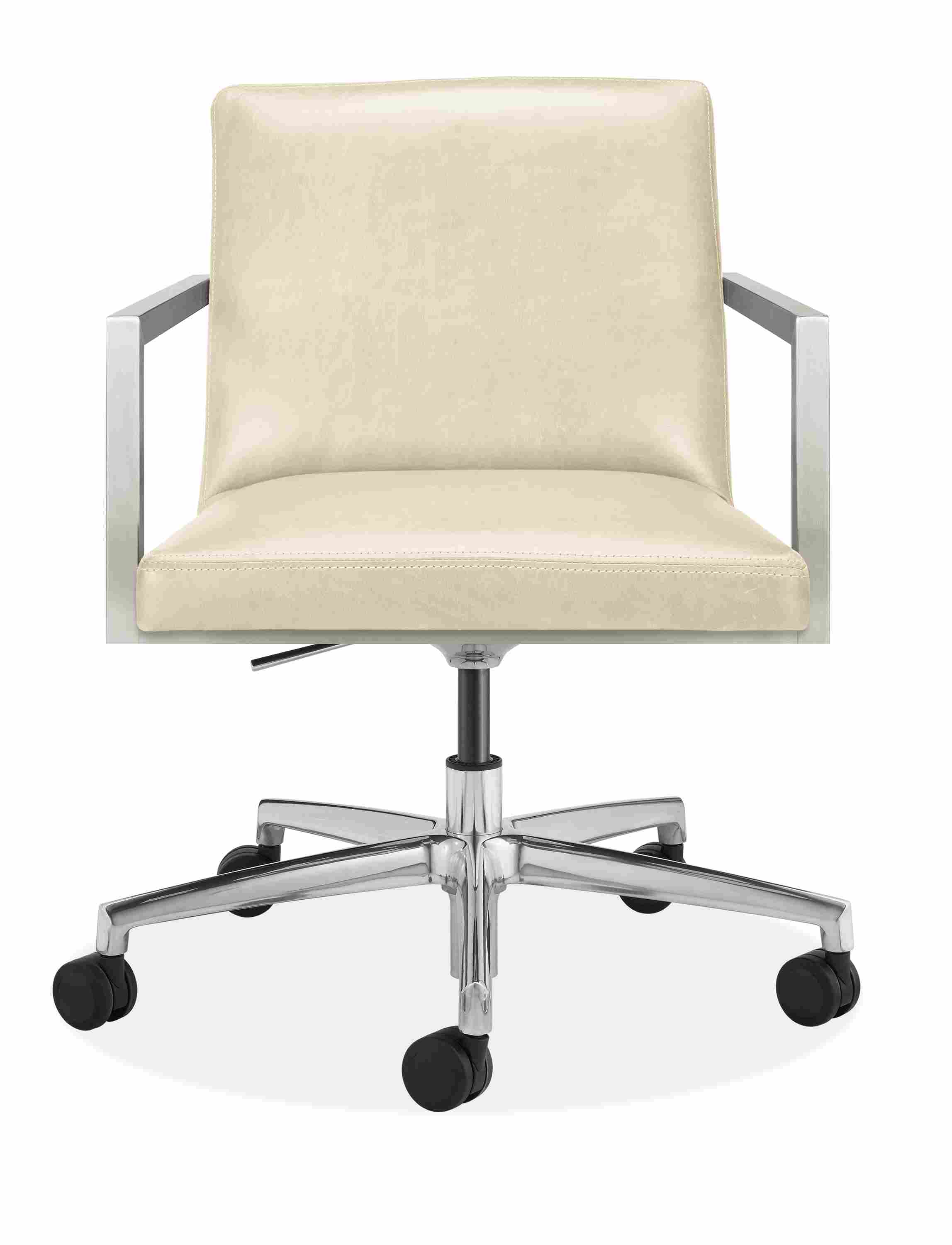 Front view of Lira Office Chair in Urbino Ivory leather.