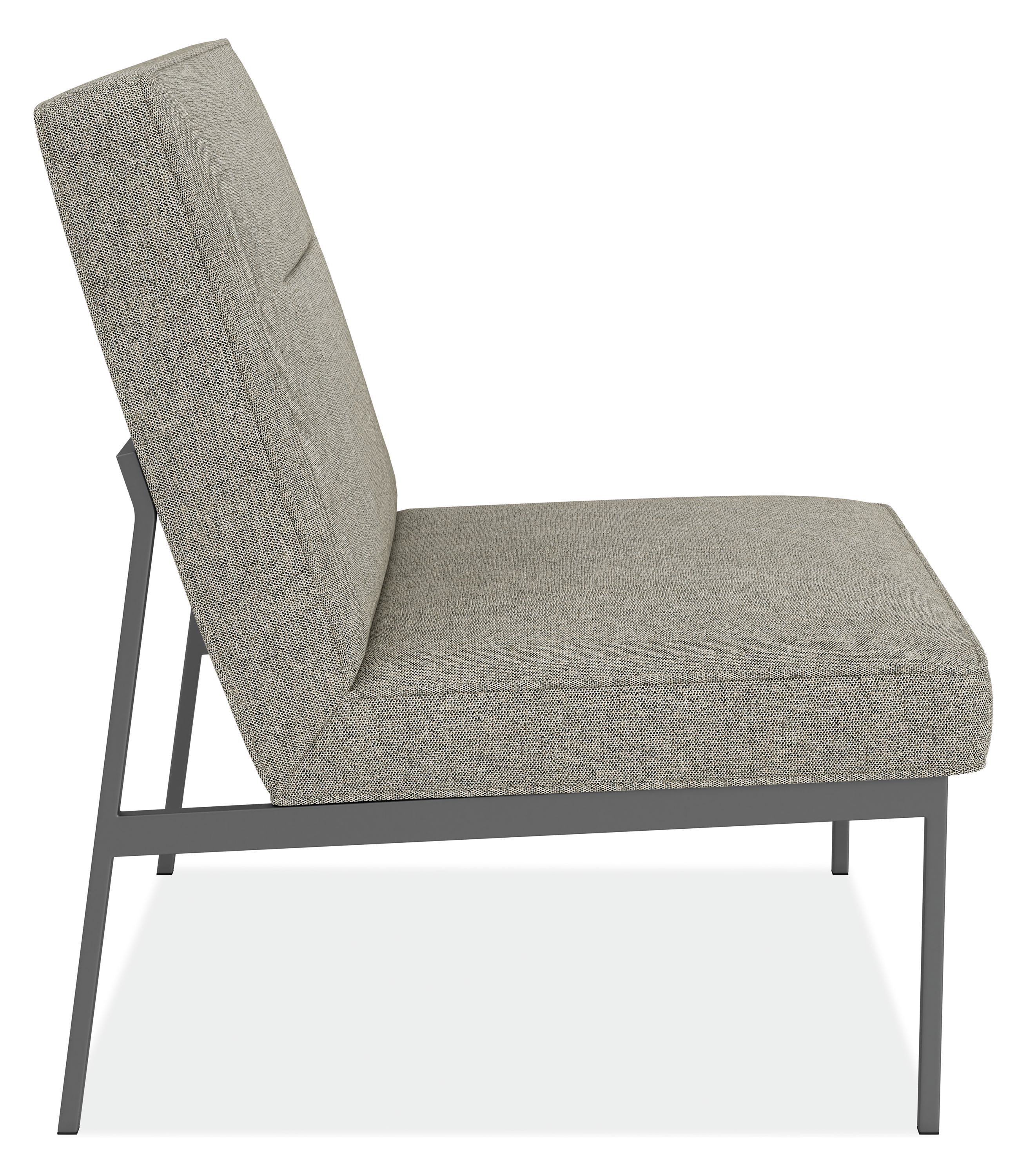 Side view of Lisbon Chair in Tepic Cement Fabric.