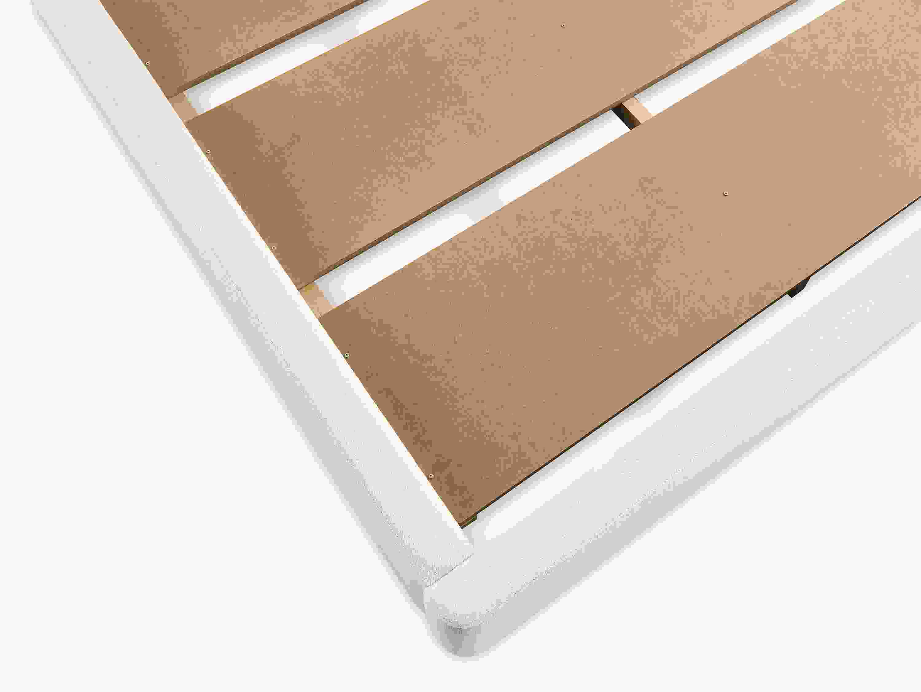 Top view of frame on Loxley queen bed in Tepic White.
