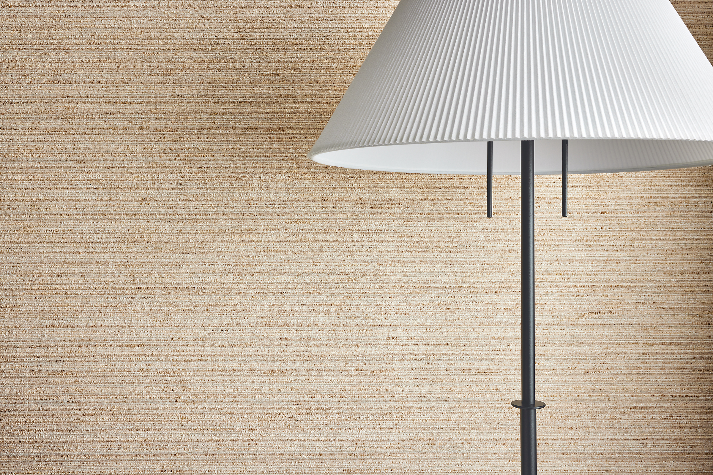 Detail of Lucille floor lamp in graphite with pleated white shade.