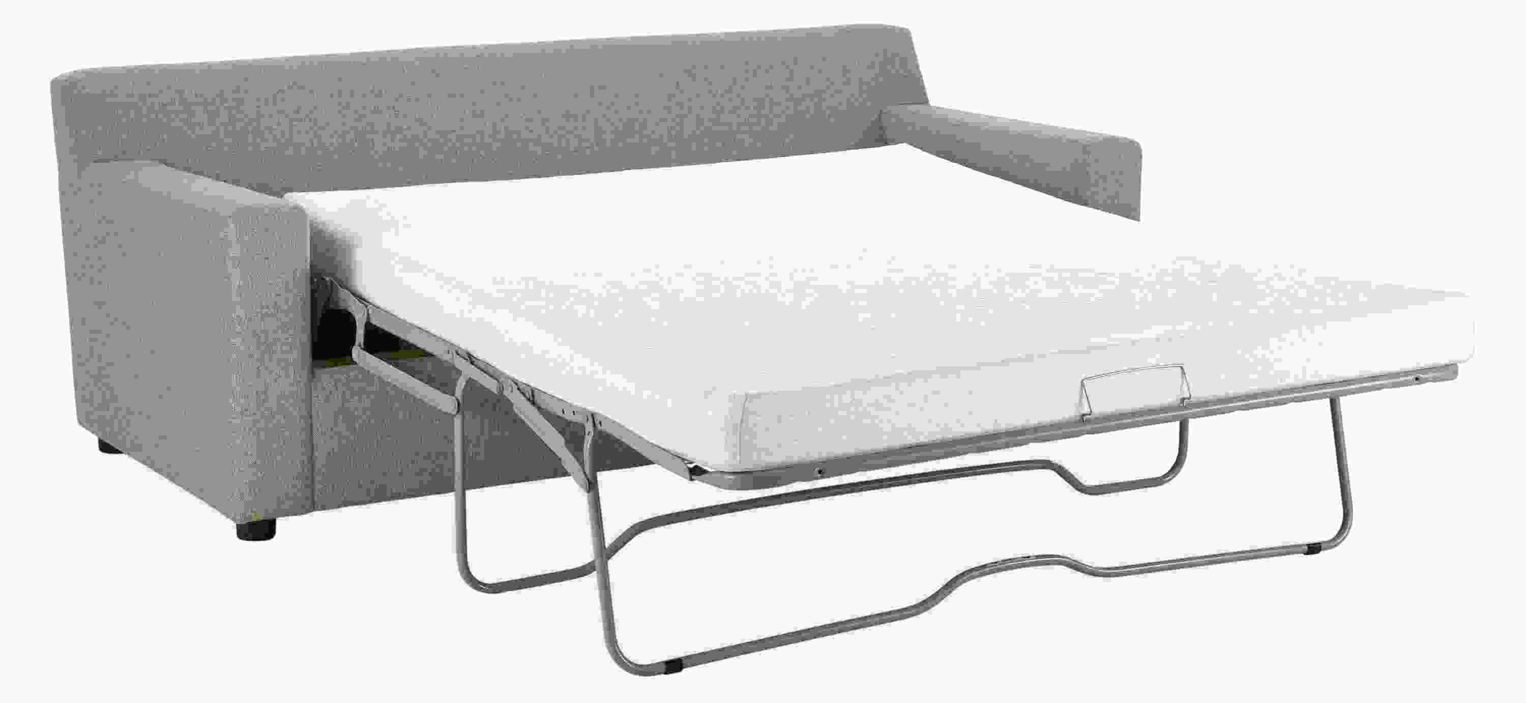 Ludlow wide arm pull-out queen sleeper sofa in Tatum Grey shown with bed open.