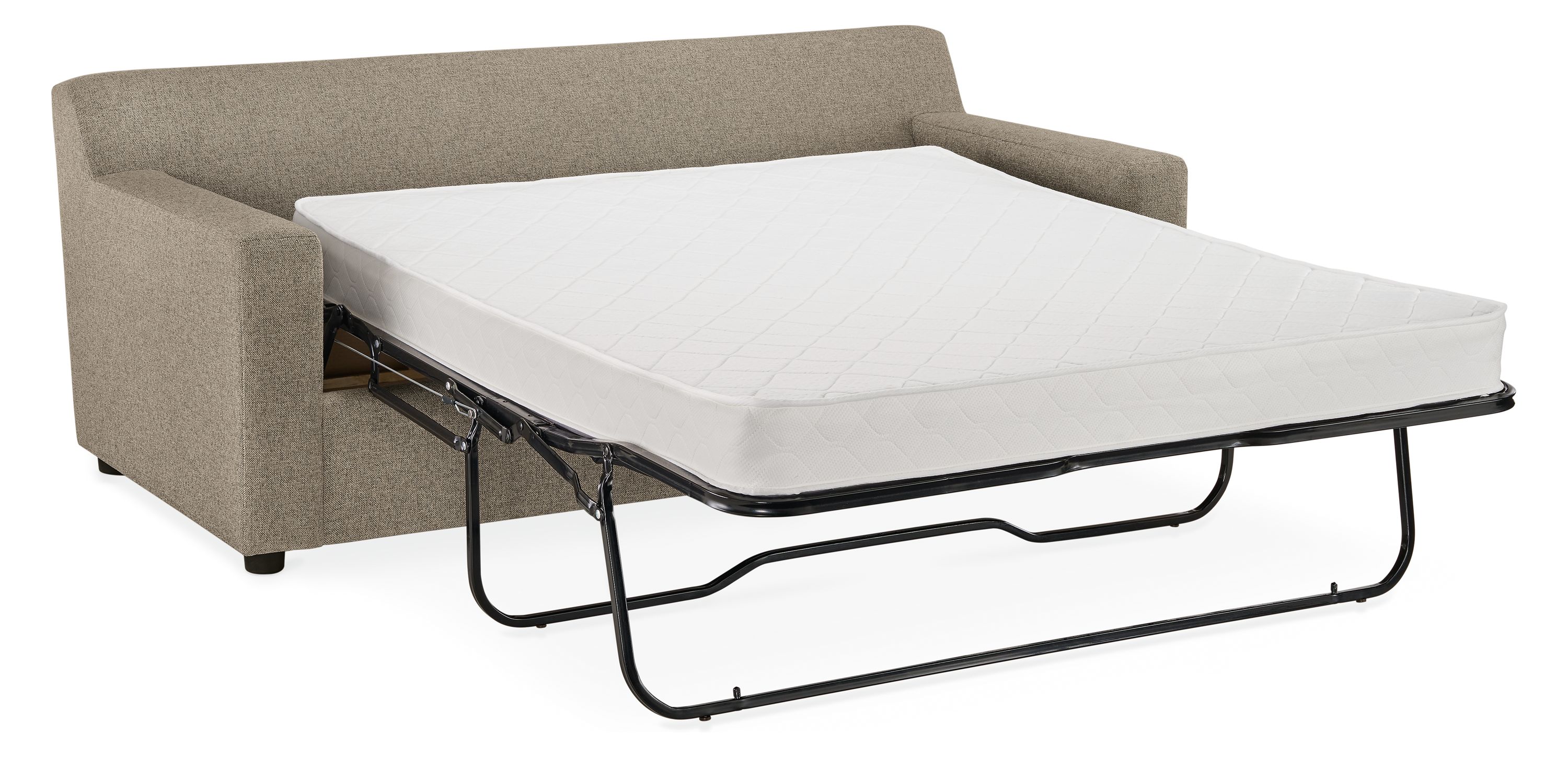 Ludlow wide arm 82-wide pull-out sleeper sofa in tatum grey fabric shown with sleeper extended.