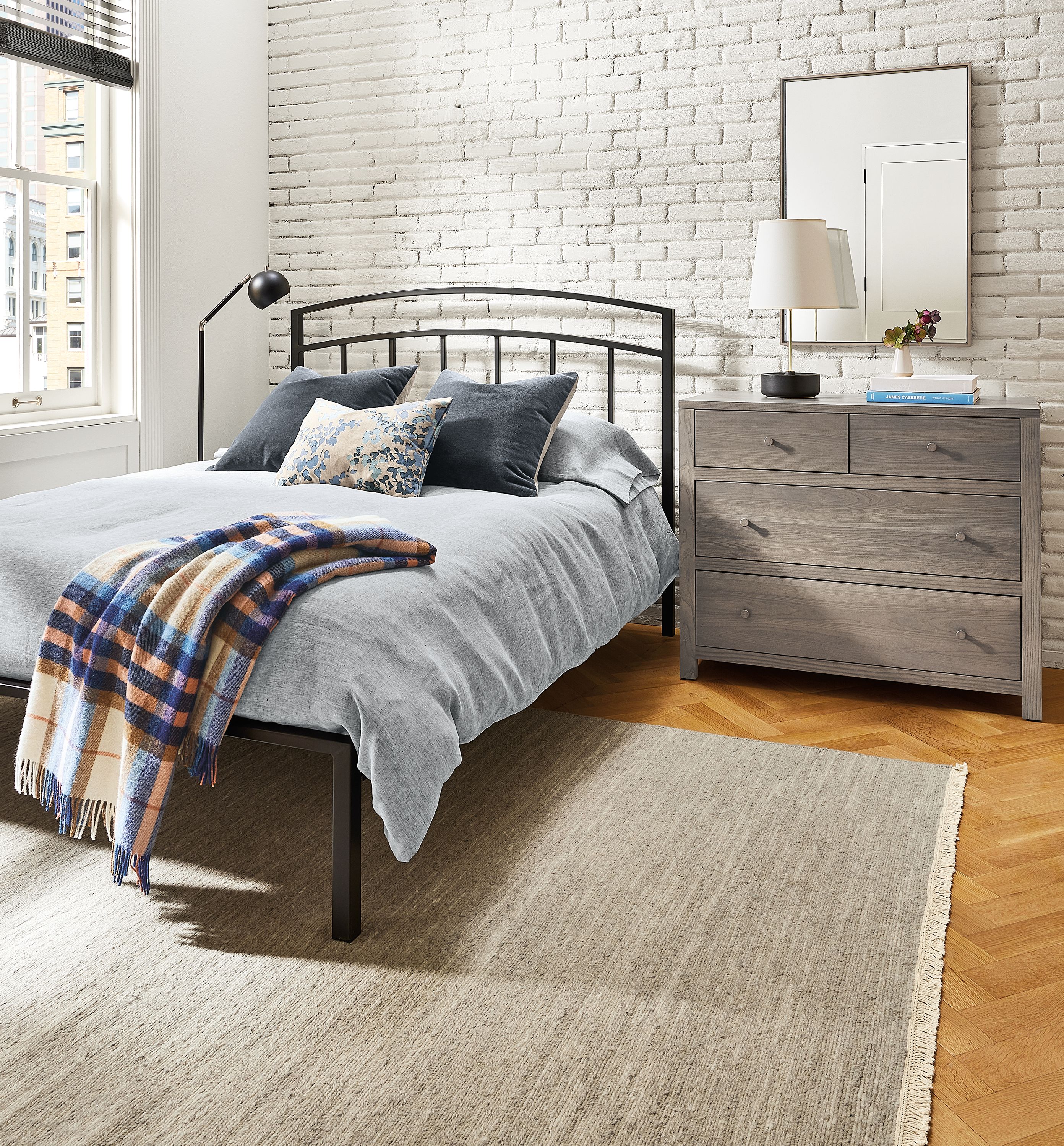 Queen bed in natural steel