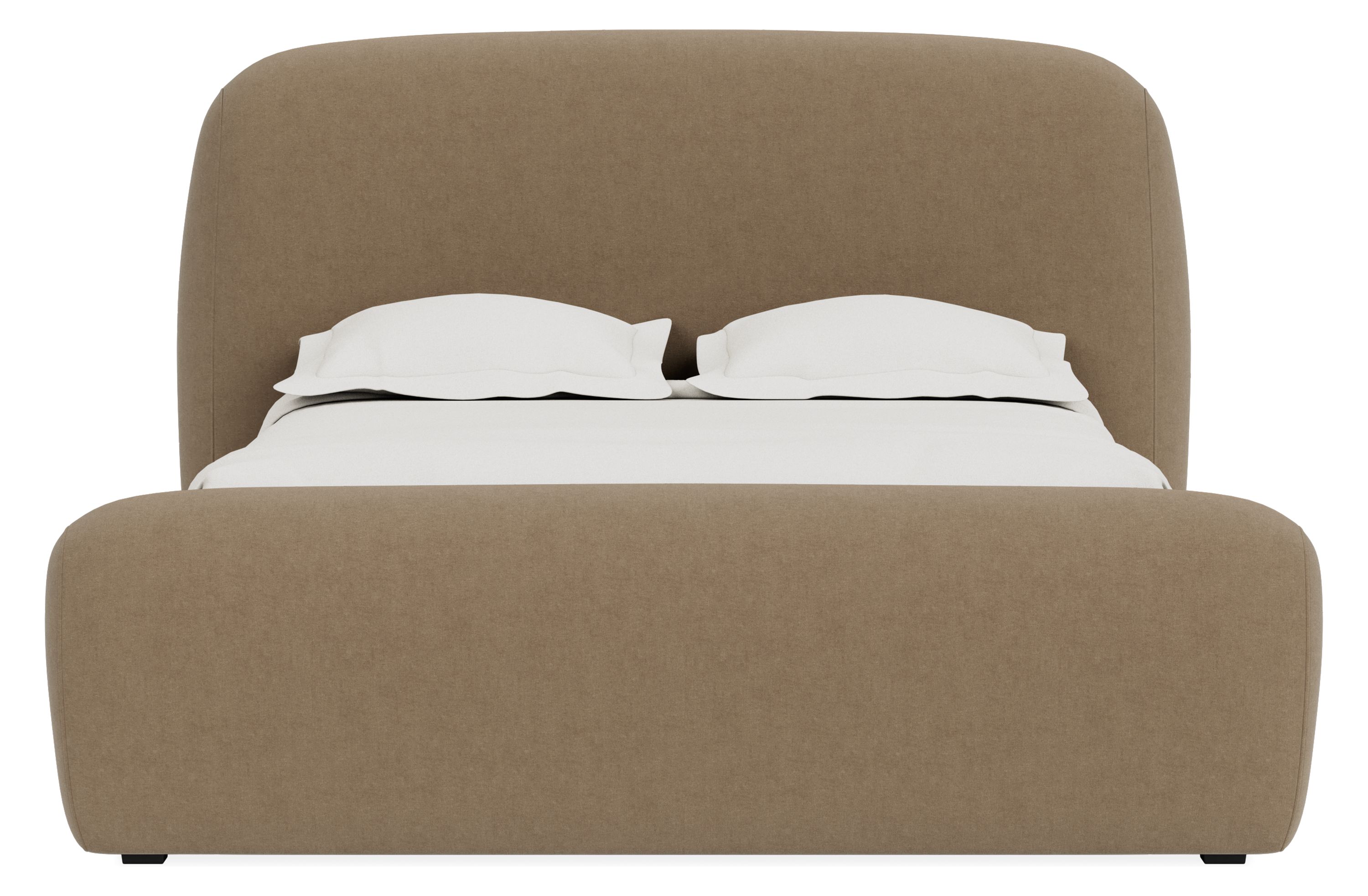 Front view of Luna Queen Bed in Windsor Otter Fabric.