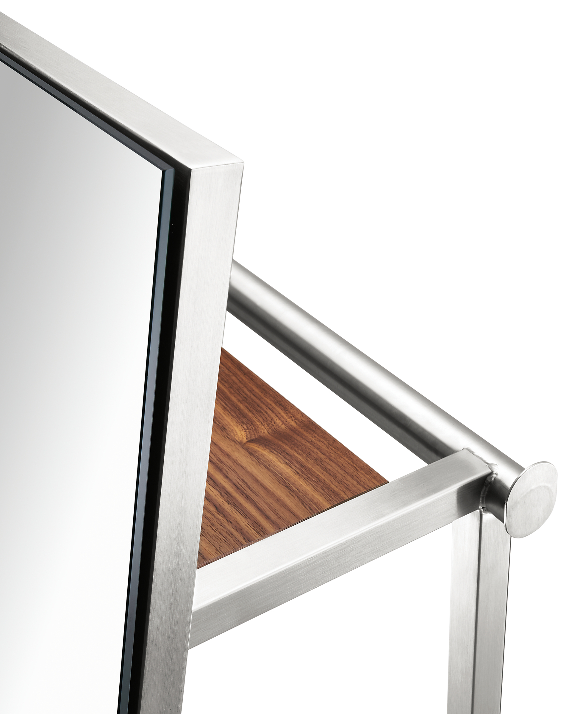 Detail of Lydia 22-wide Free-Standing Wardrobe Mirror in Stainless Steel.
