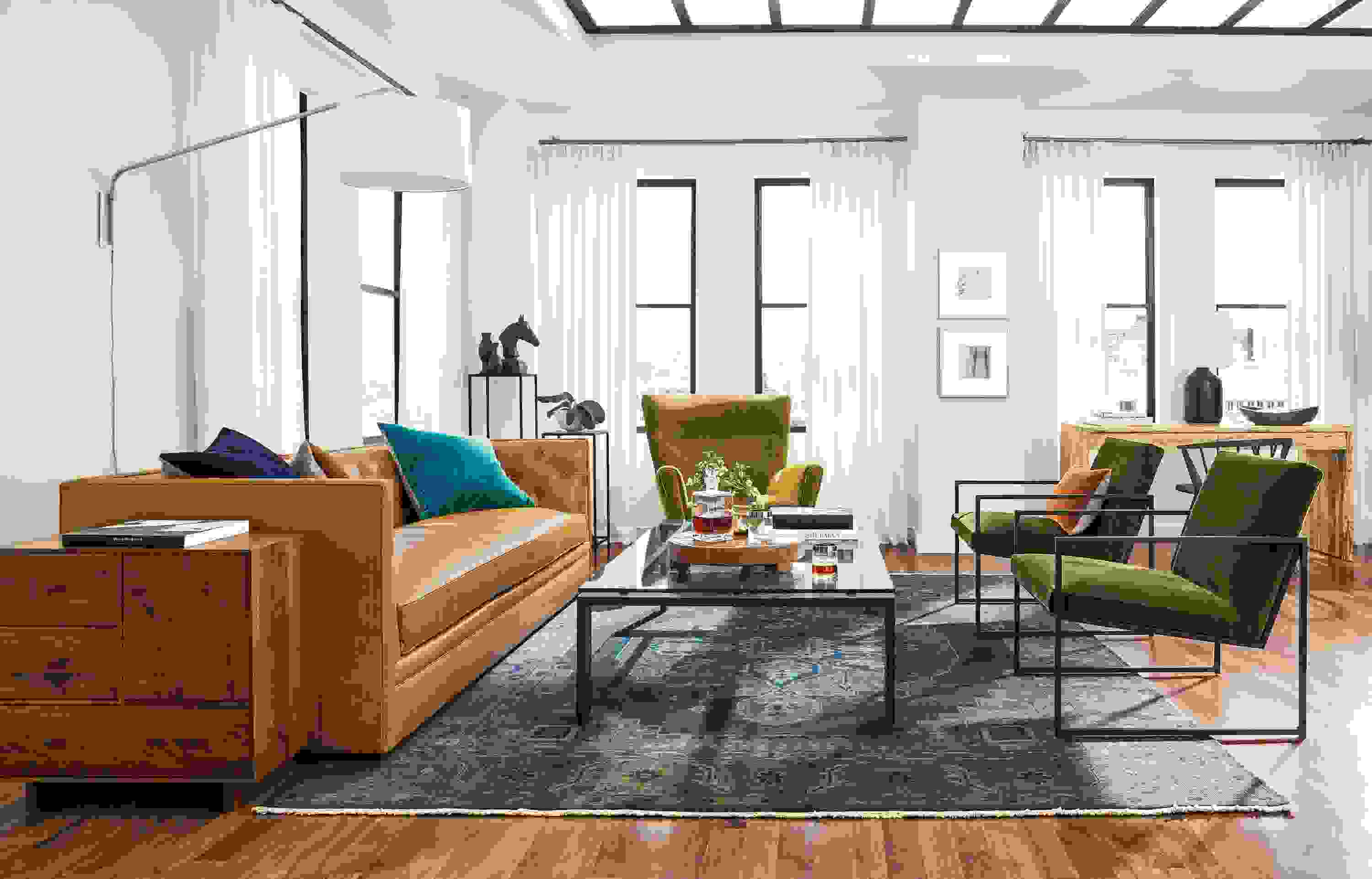Side detail of Macalester leather sofa.