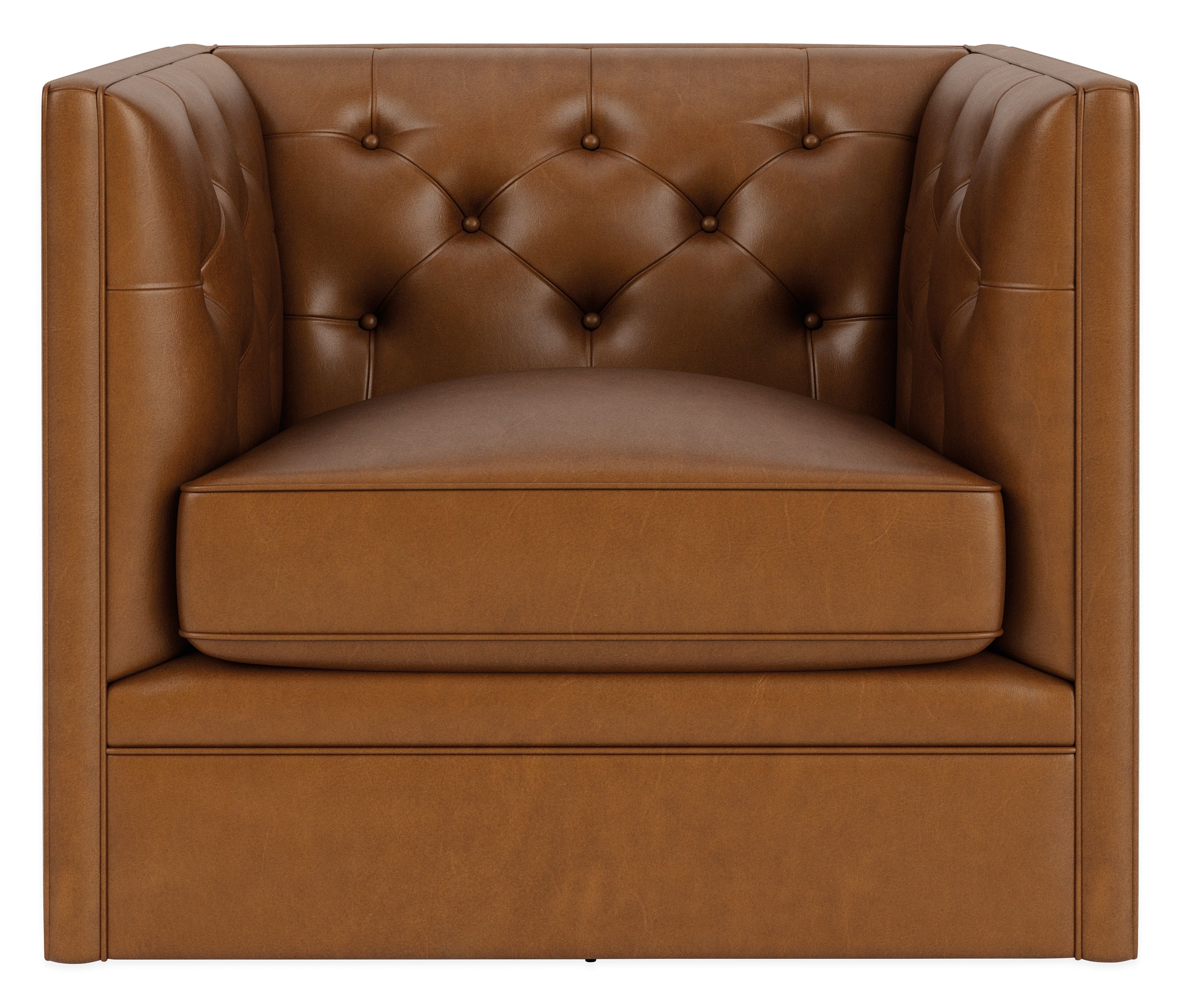front view of Macalester Swivel Chair 34-wide in Vento Cognac.