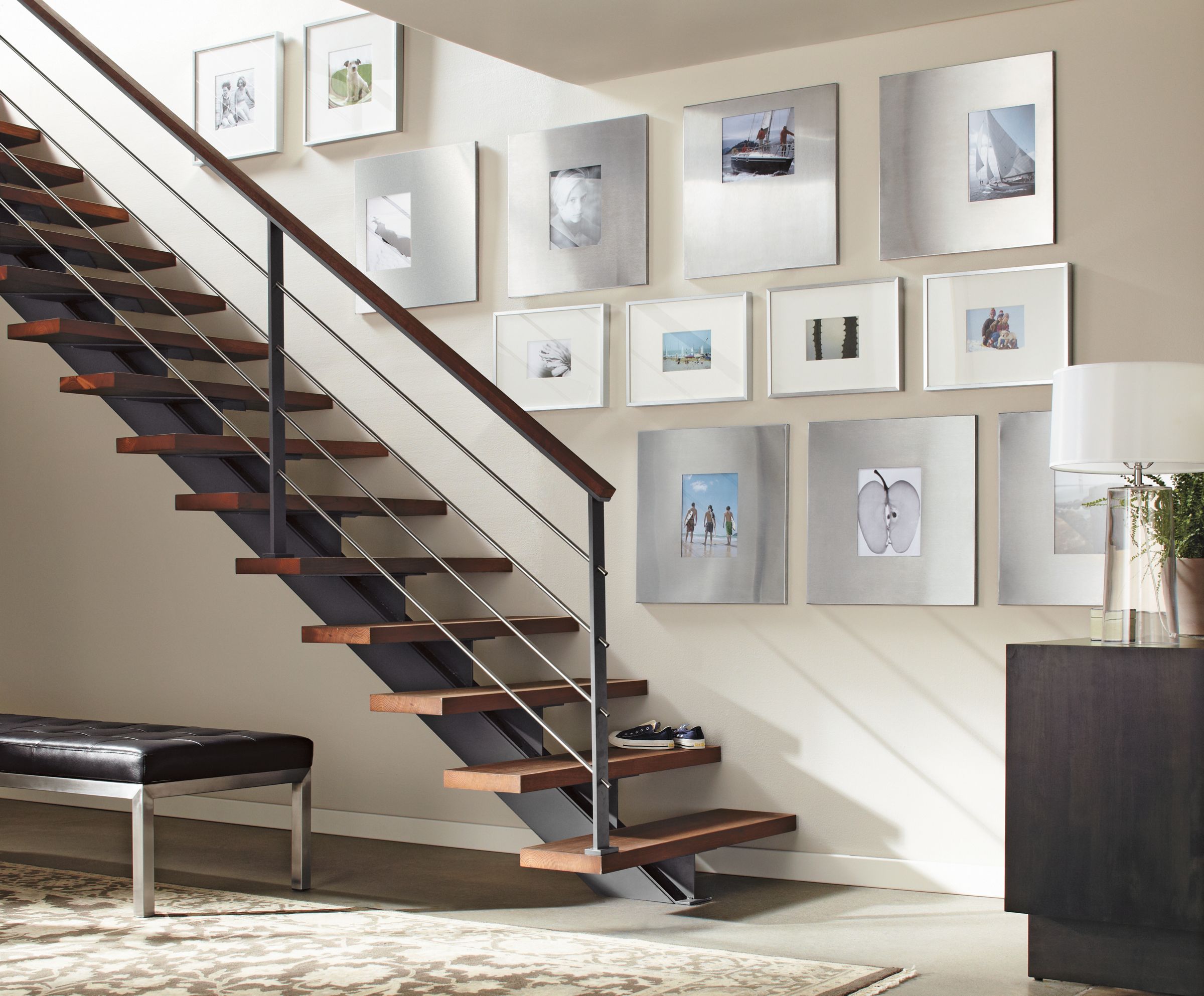 Stairway with Stainless Steel Frame Wall Collage