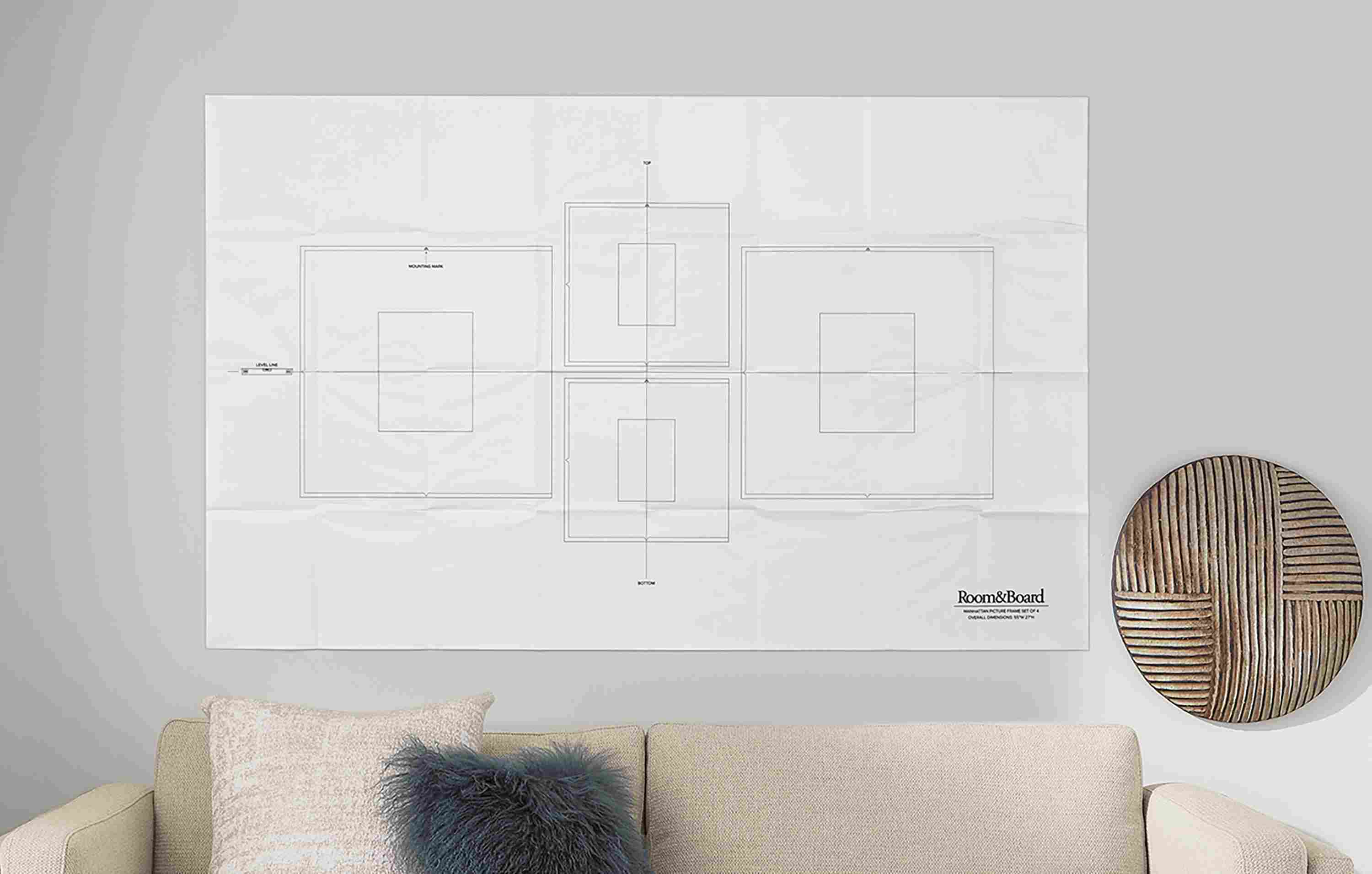 Living room with manhattan frame wall paper template for set of 4.