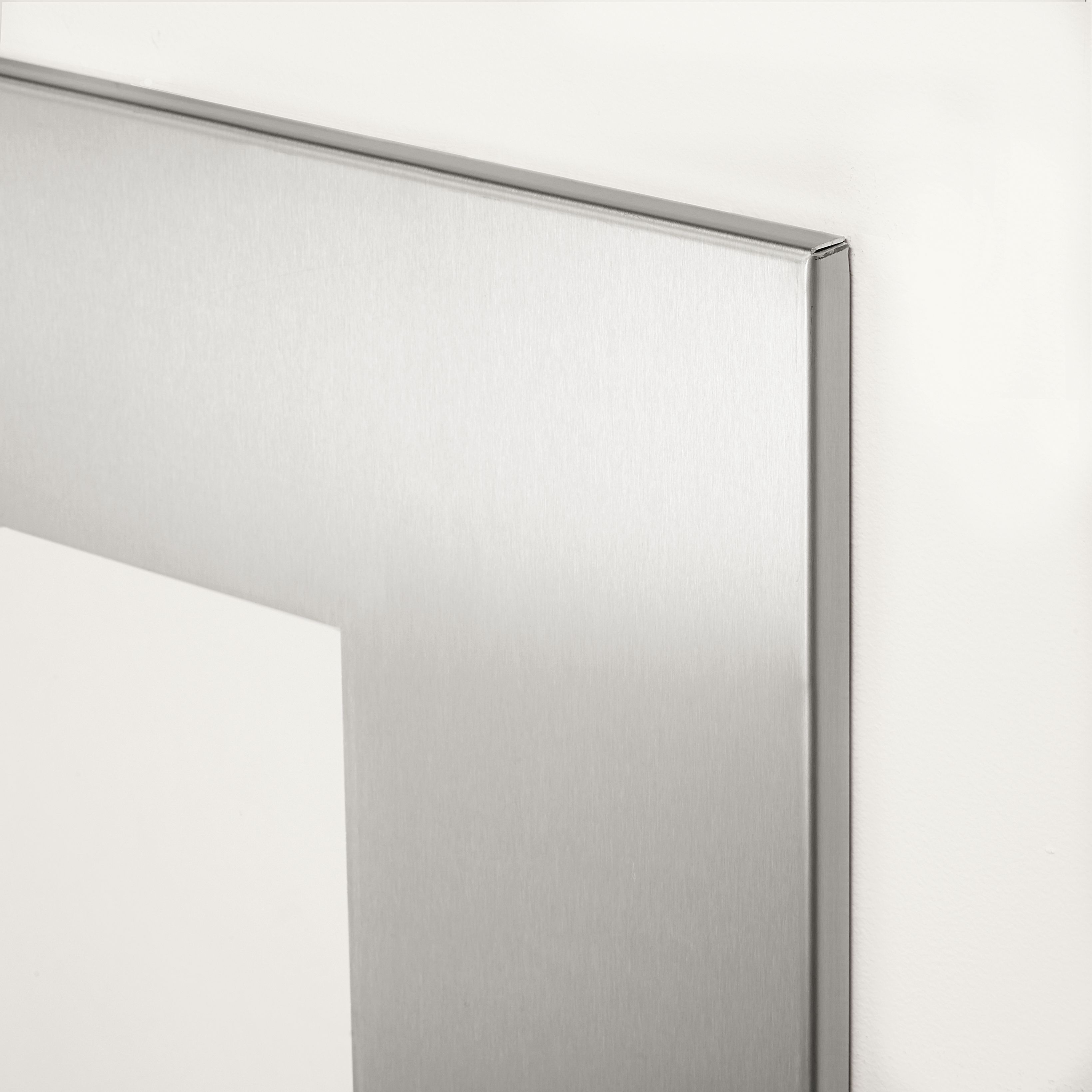 Corner Detail of Manhattan Frame 8x10 Centered in Stainless Steel.