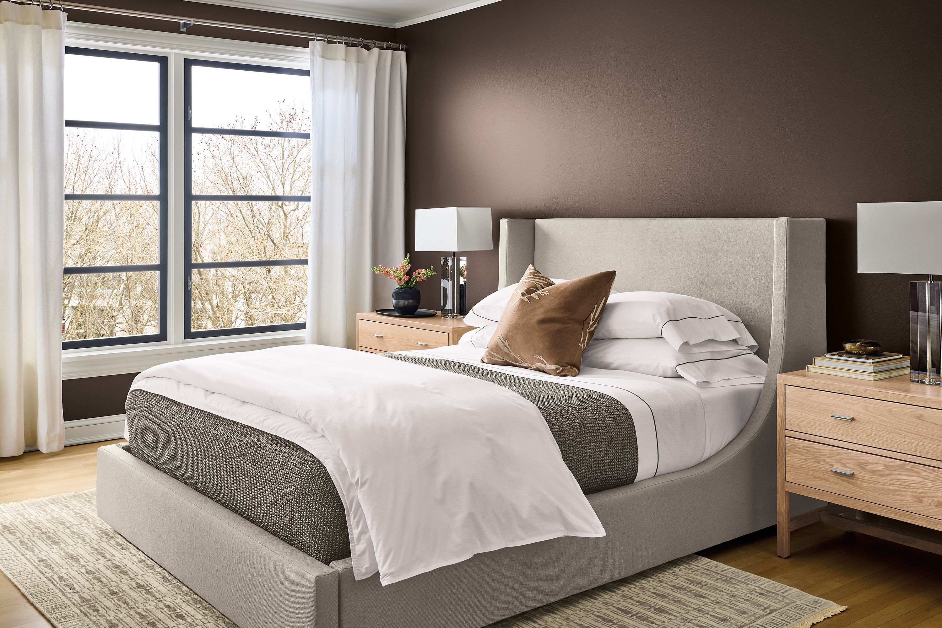 Queen storage bed in Landen asphalt fabric