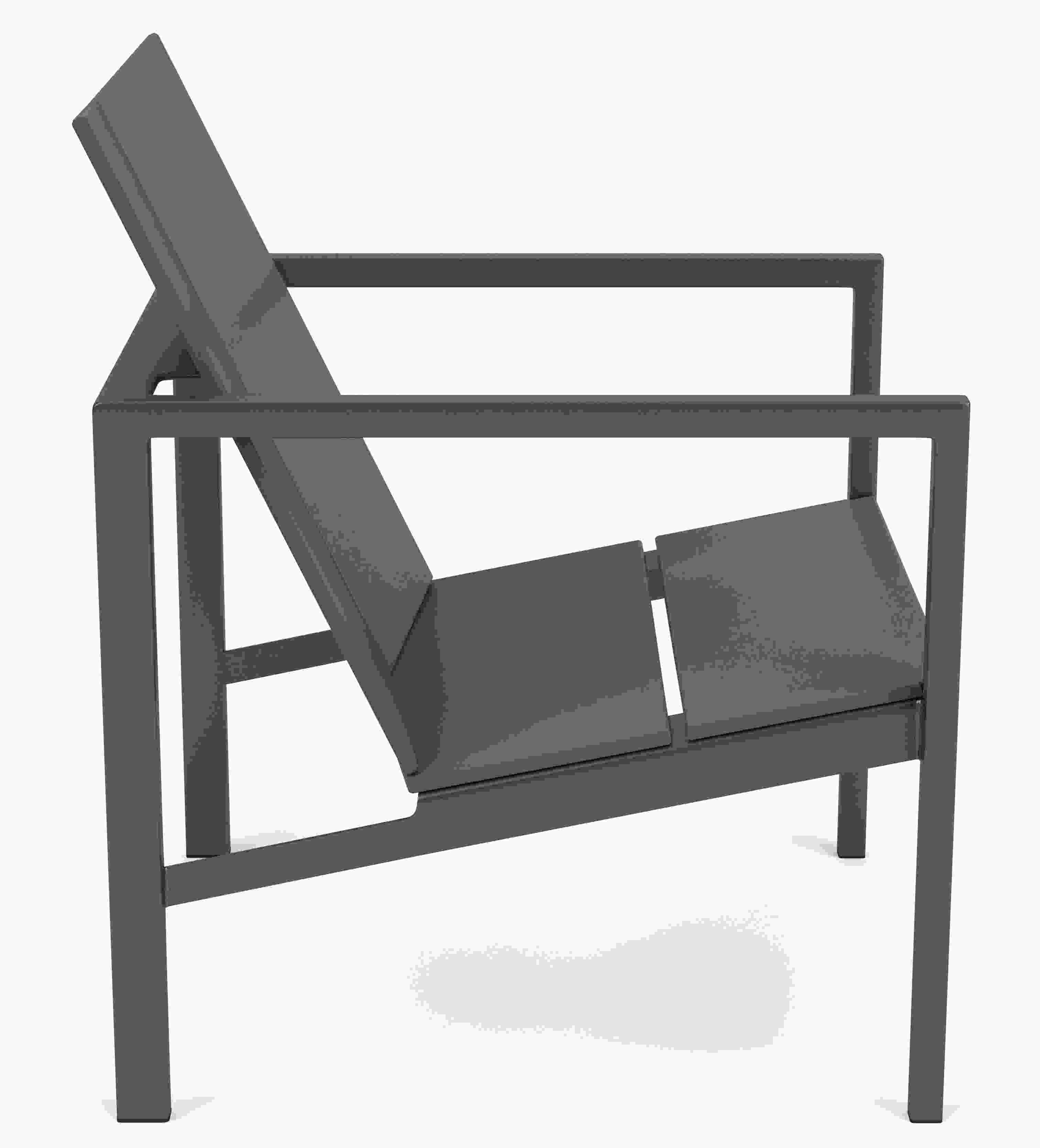 Side view of Mattix Lounge Chair in with Graphite frame and cushion in Pelham smoke fabric.