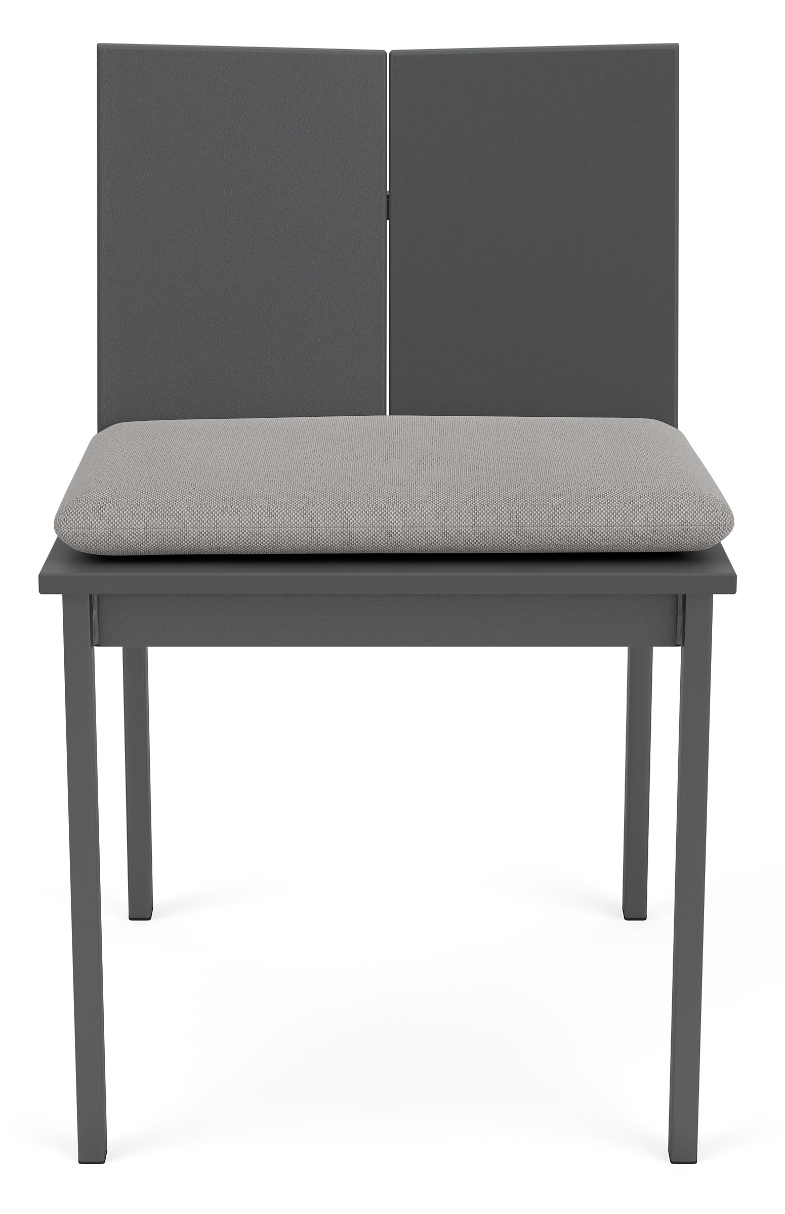 Front view of Mattix Side Chair in Grey HDPE with Pelham Grey Cushion.