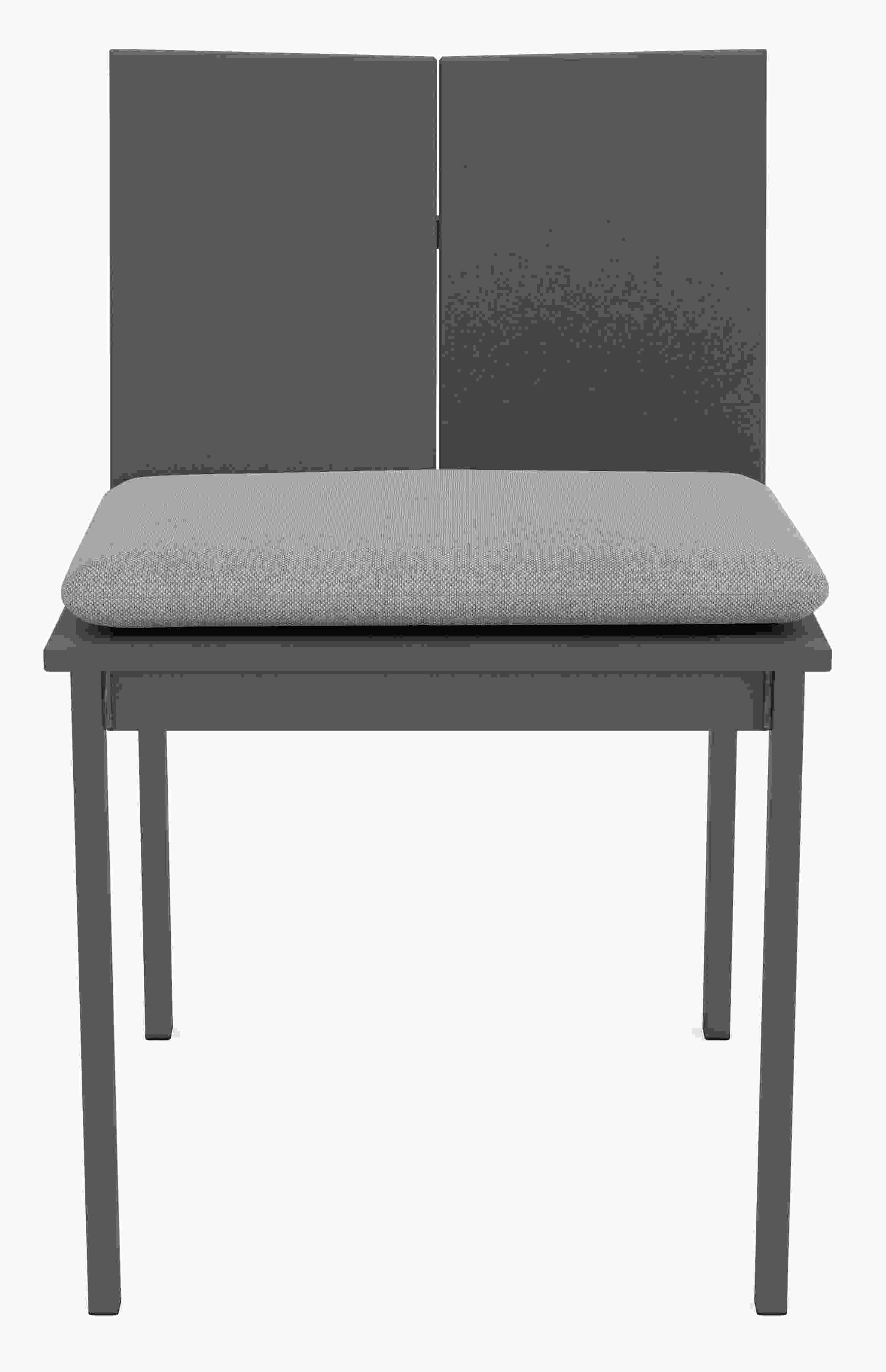 Front view of Mattix Side Chair in Grey HDPE with Pelham Grey Cushion.
