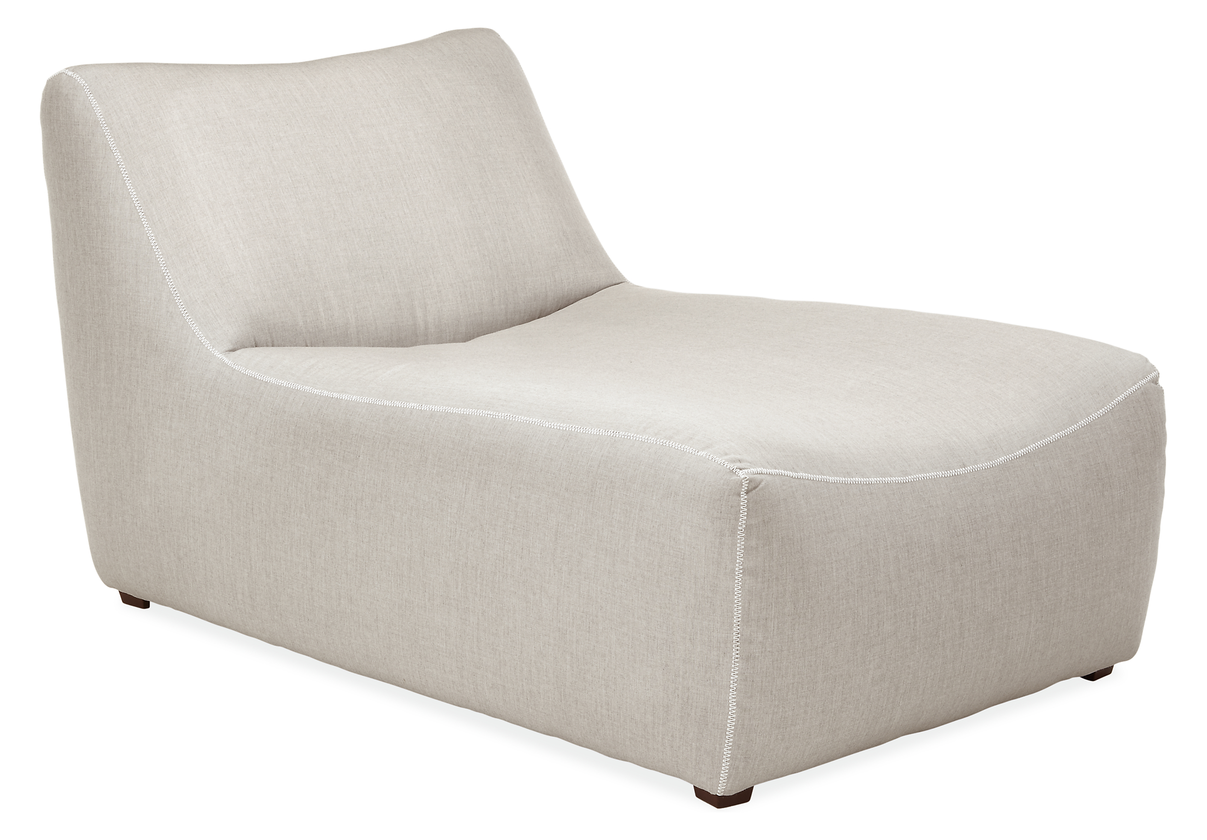 Angled view of Maya Chaise in Sunbrella Canvas Silver.
